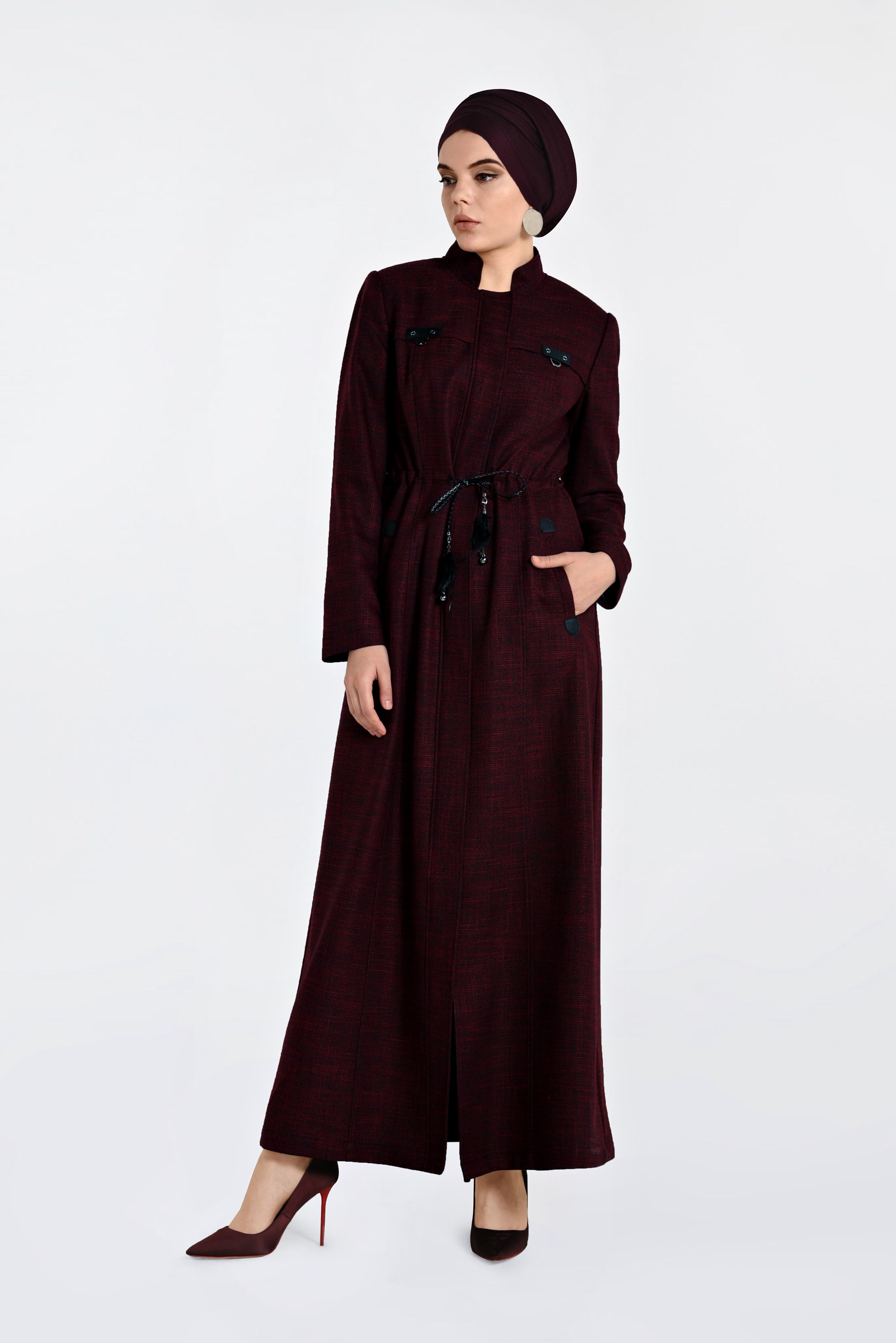 Tesettür giyim SİYAH BELDEN BAĞCIKLI ÇİFT RENKLİ PARDESÜ 1348