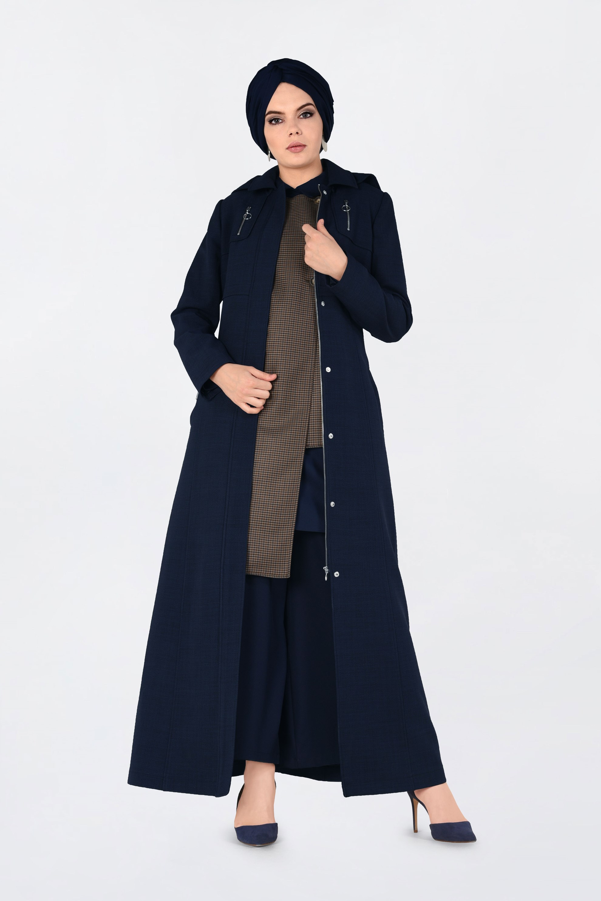 Tesettür giyim LACİVERT KAPÜŞONLU PARDESÜ 1349
