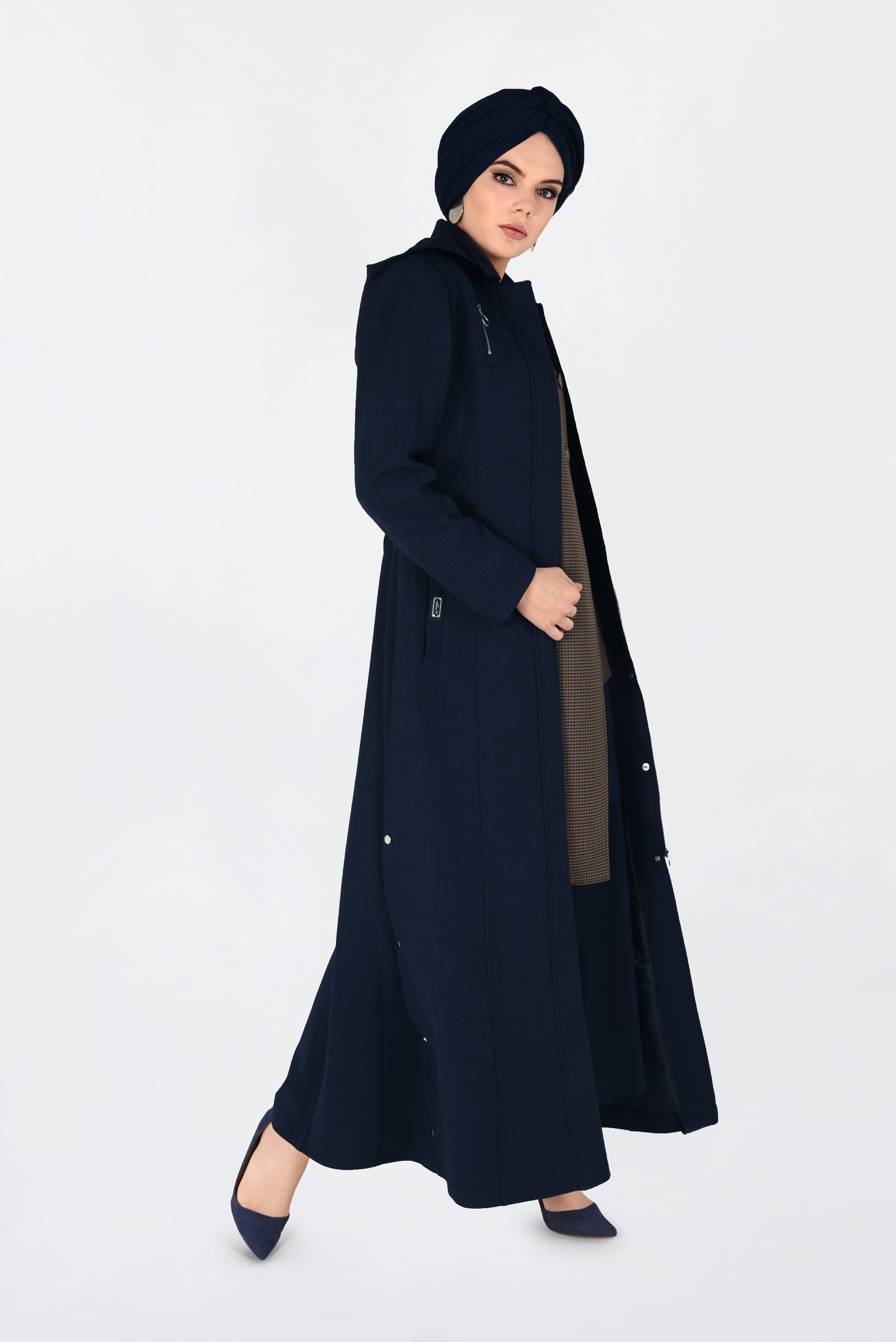 Tesettür giyim LACİVERT KAPÜŞONLU PARDESÜ 1349