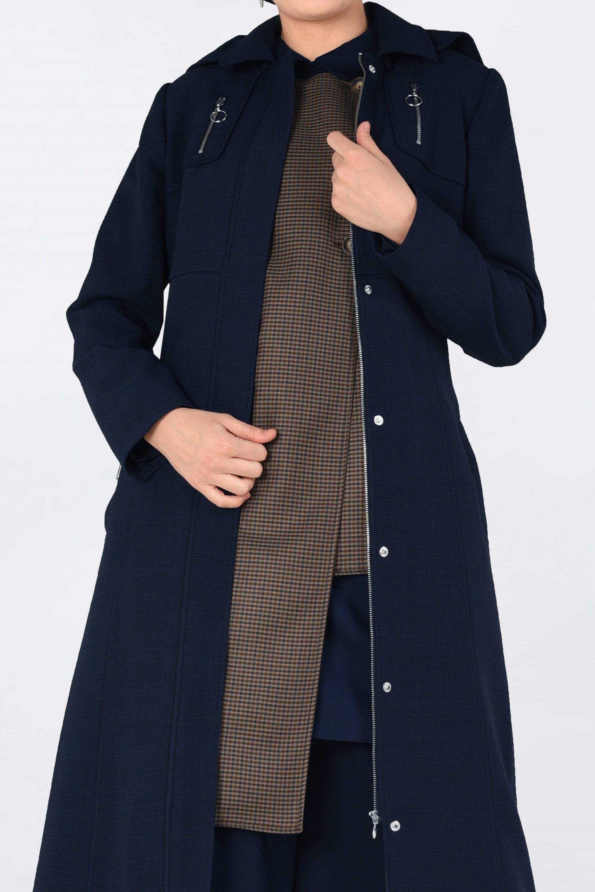 Tesettür giyim LACİVERT KAPÜŞONLU PARDESÜ 1349