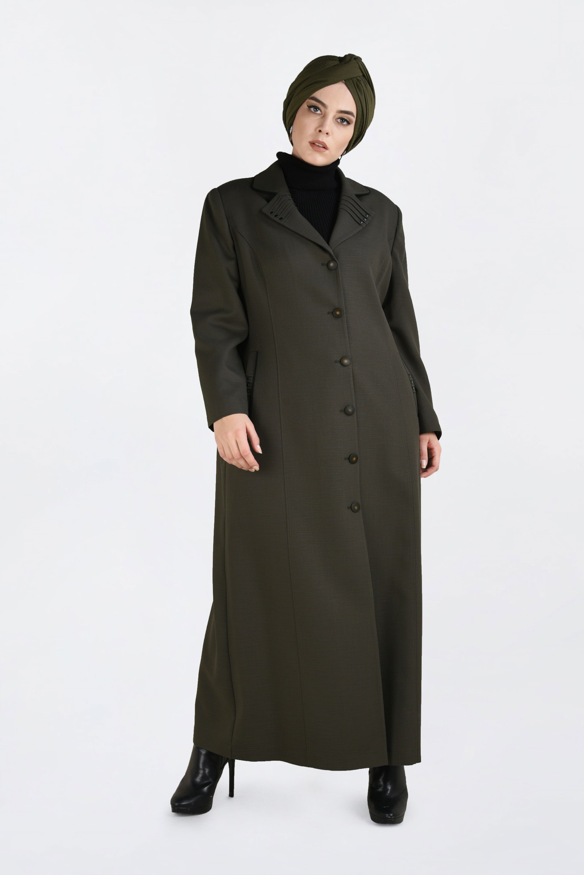 Hijab clothing KHAKI BUTTONED TOPCOAT WITH POCKETS  1352 