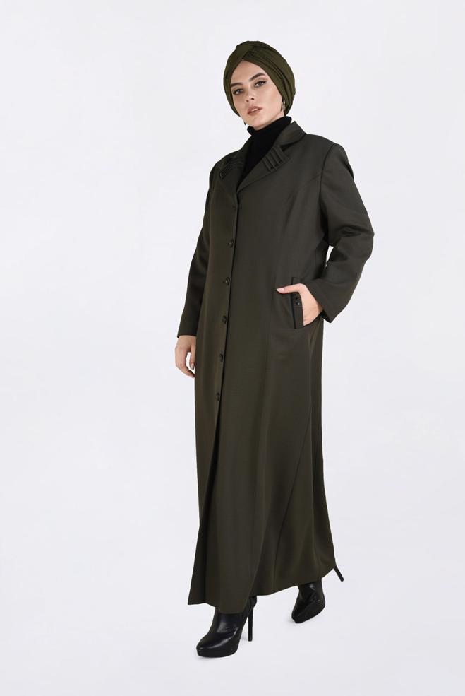 Vêtements hijab KAKI PARDESSUS À BOUTONNÉ AVEC POCHES 1352 - ALVİNA