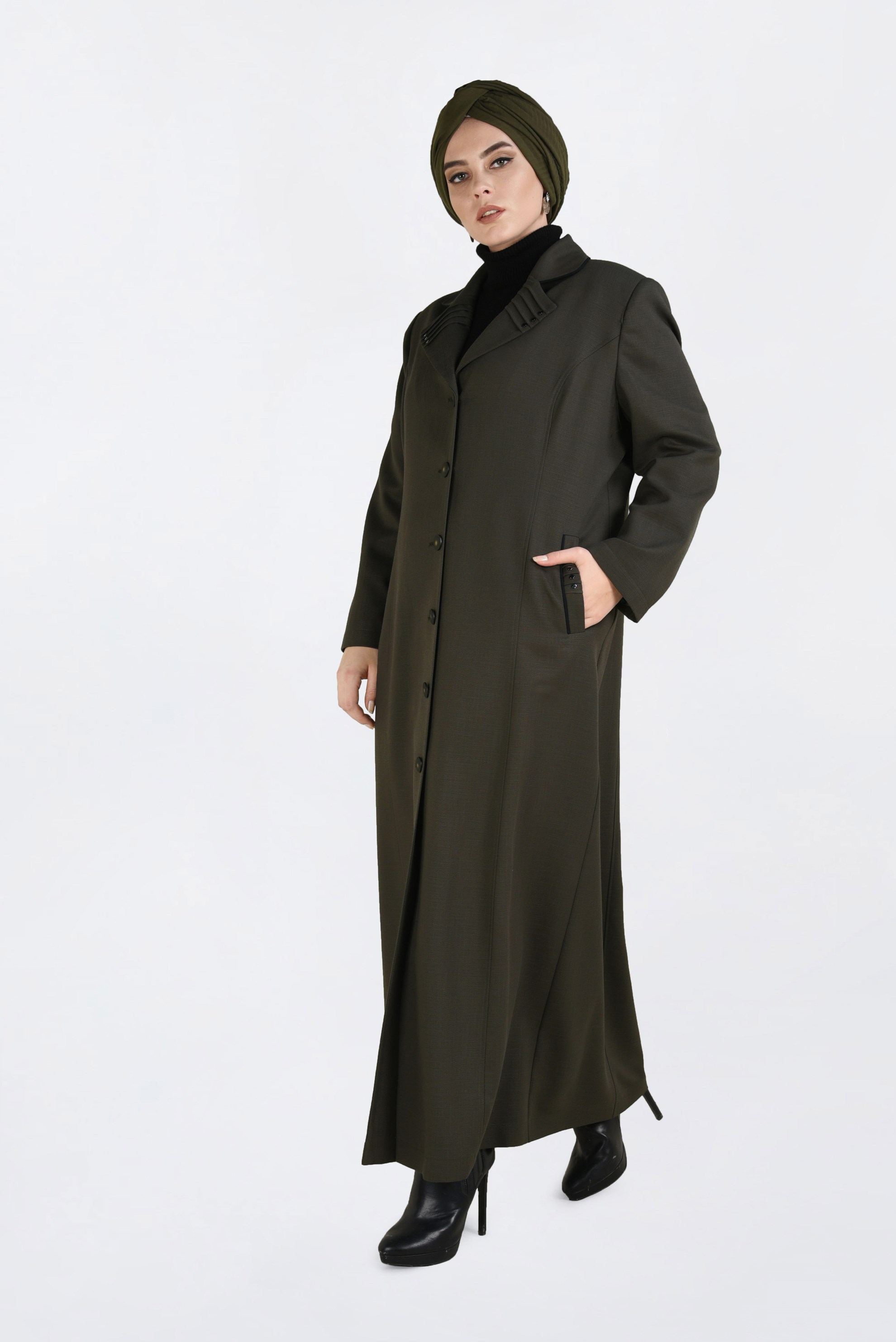 Hijab clothing KHAKI BUTTONED TOPCOAT WITH POCKETS  1352 