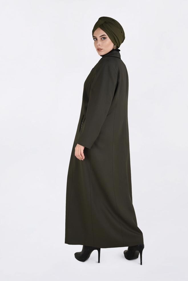 Vêtements hijab KAKI PARDESSUS À BOUTONNÉ AVEC POCHES 1352 - ALVİNA