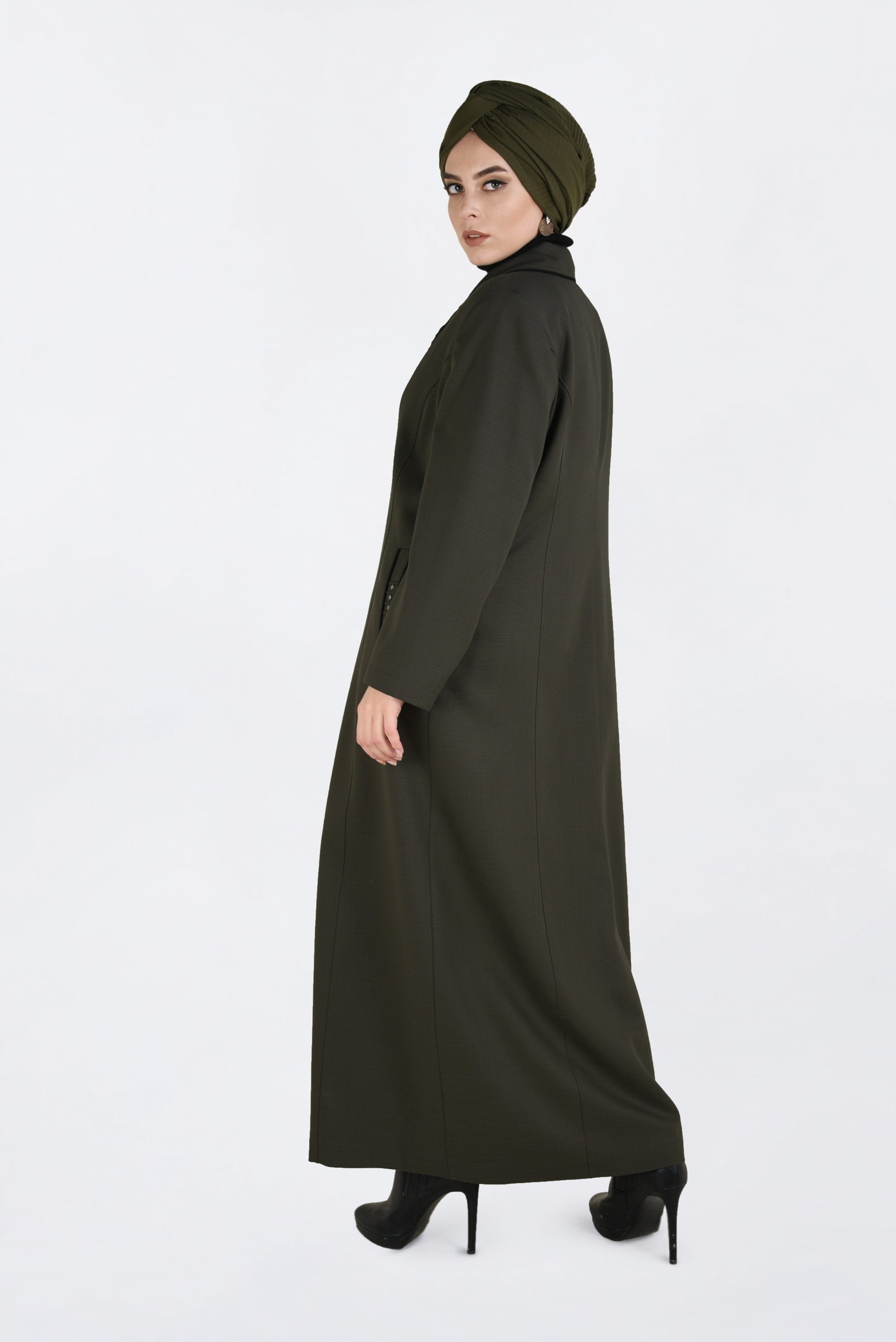 Hijab clothing KHAKI BUTTONED TOPCOAT WITH POCKETS  1352 