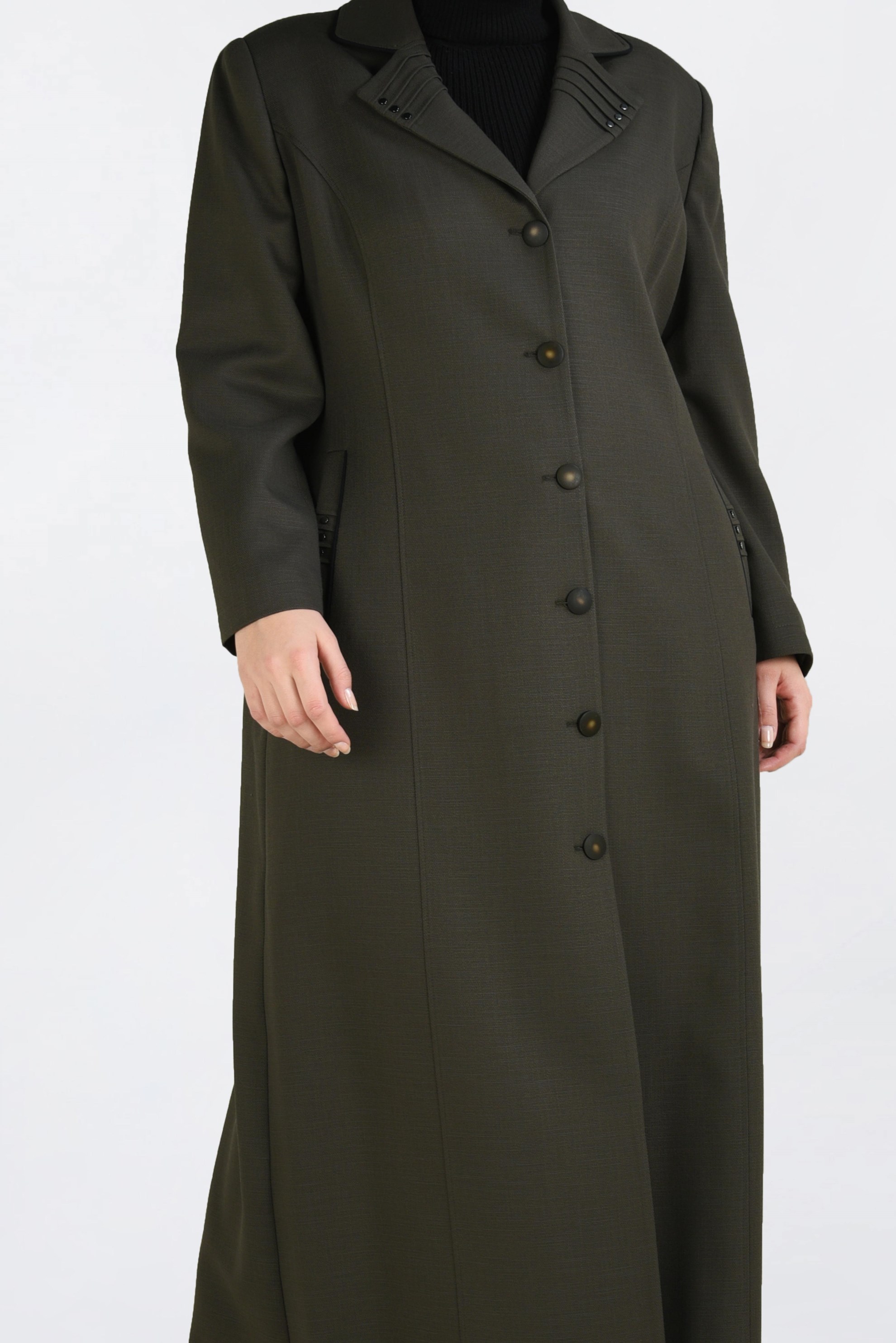 Hijab clothing KHAKI BUTTONED TOPCOAT WITH POCKETS  1352 