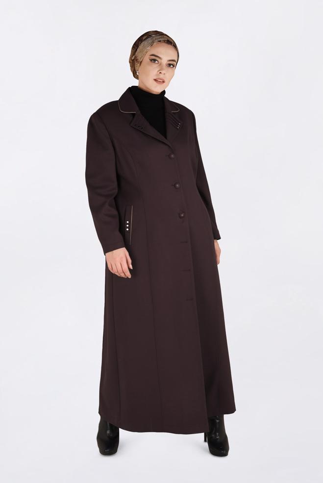 Vêtements hijab BRUN PARDESSUS À BOUTONNÉ AVEC POCHES 1352 - ALVİNA