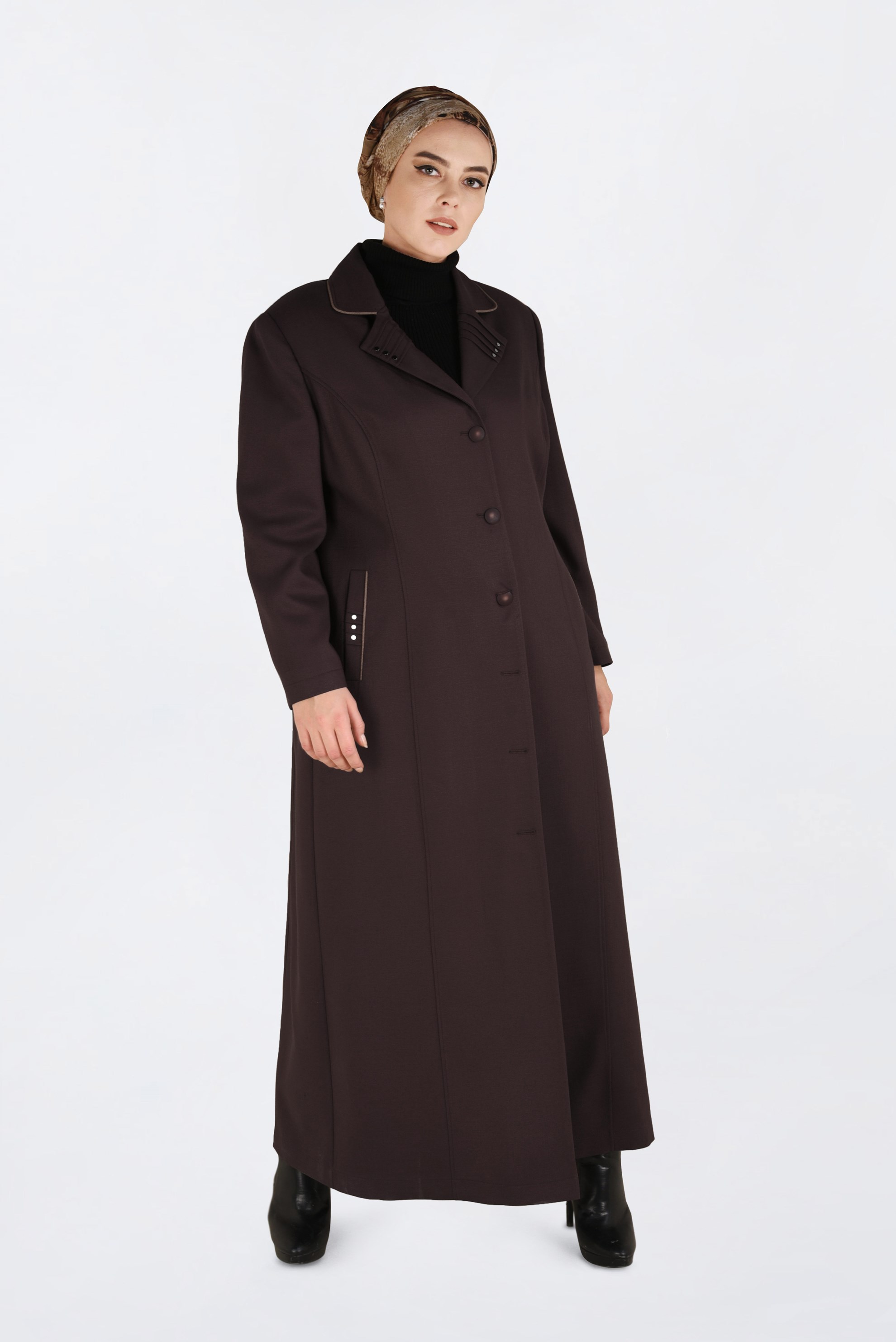 Vêtements hijab BRUN PARDESSUS À BOUTONNÉ AVEC POCHES 1352