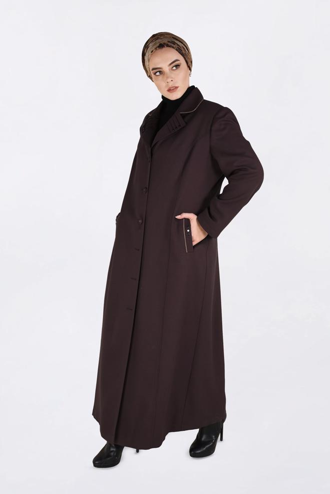 Vêtements hijab BRUN PARDESSUS À BOUTONNÉ AVEC POCHES 1352 - ALVİNA