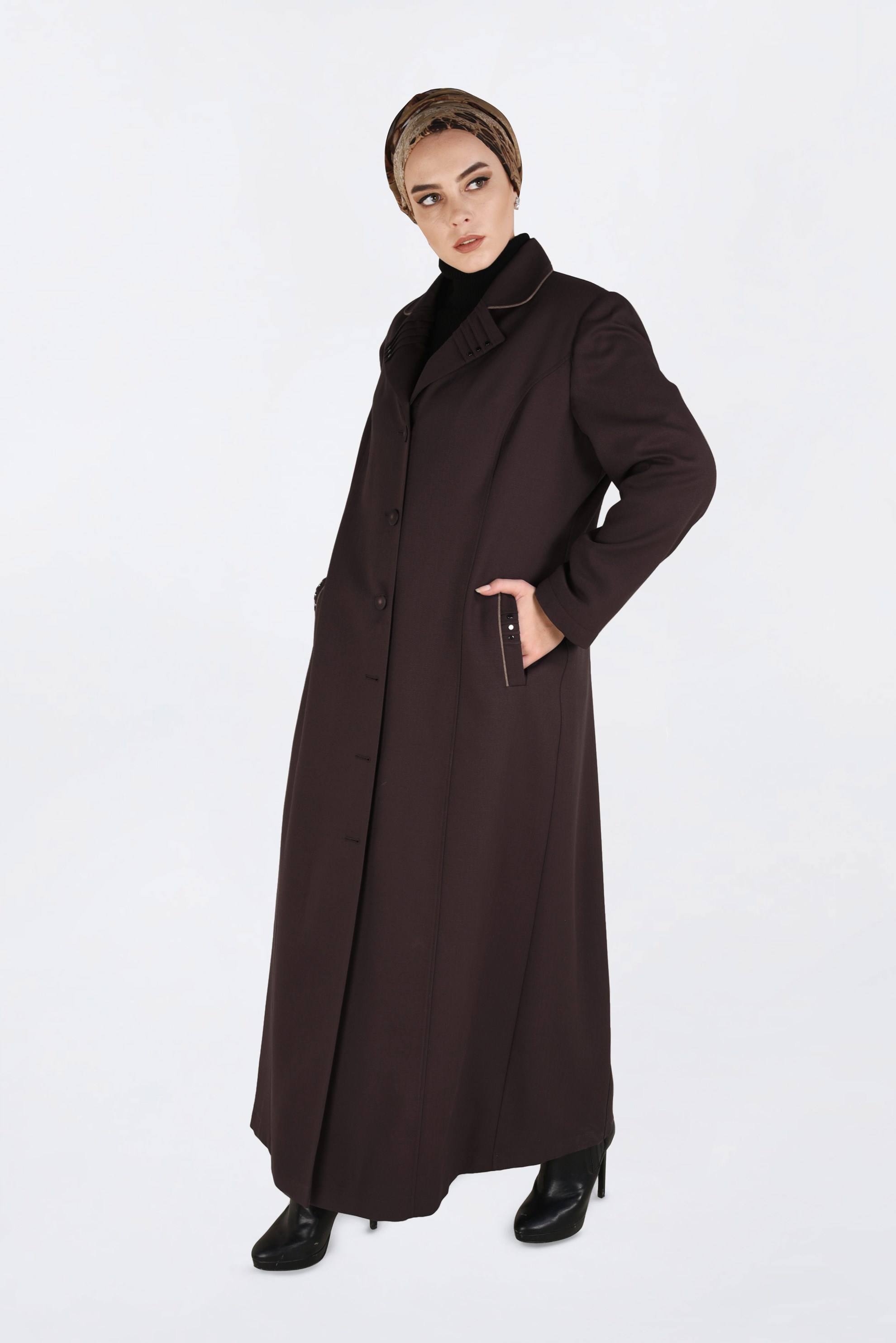 Vêtements hijab BRUN PARDESSUS À BOUTONNÉ AVEC POCHES 1352