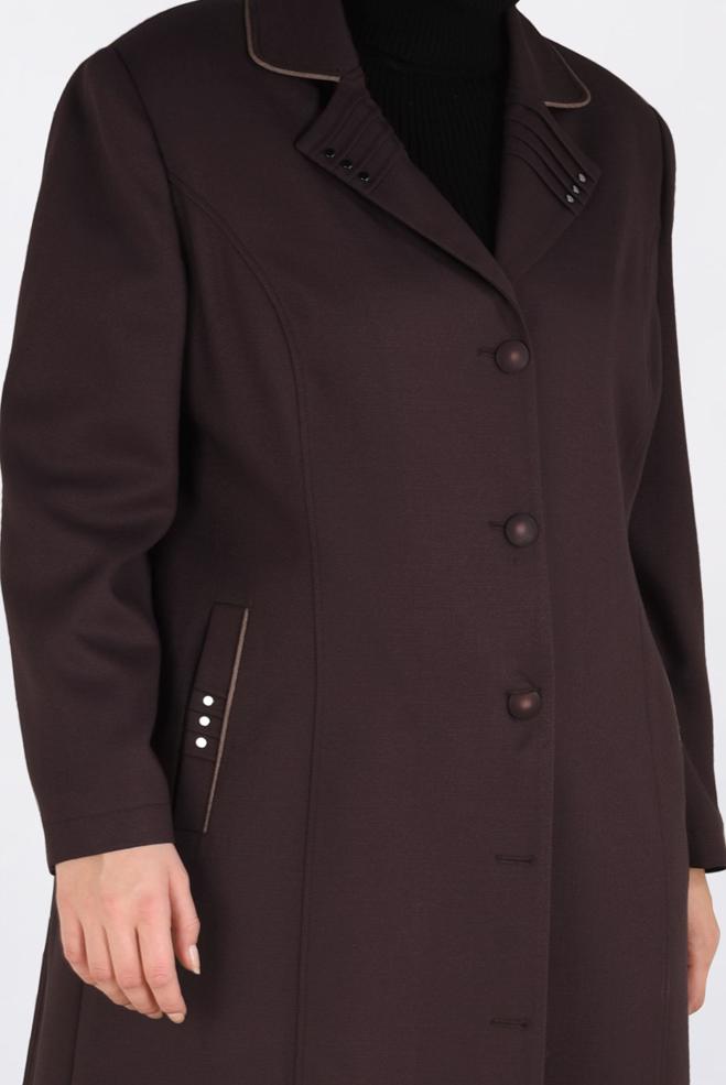 Vêtements hijab BRUN PARDESSUS À BOUTONNÉ AVEC POCHES 1352 - ALVİNA