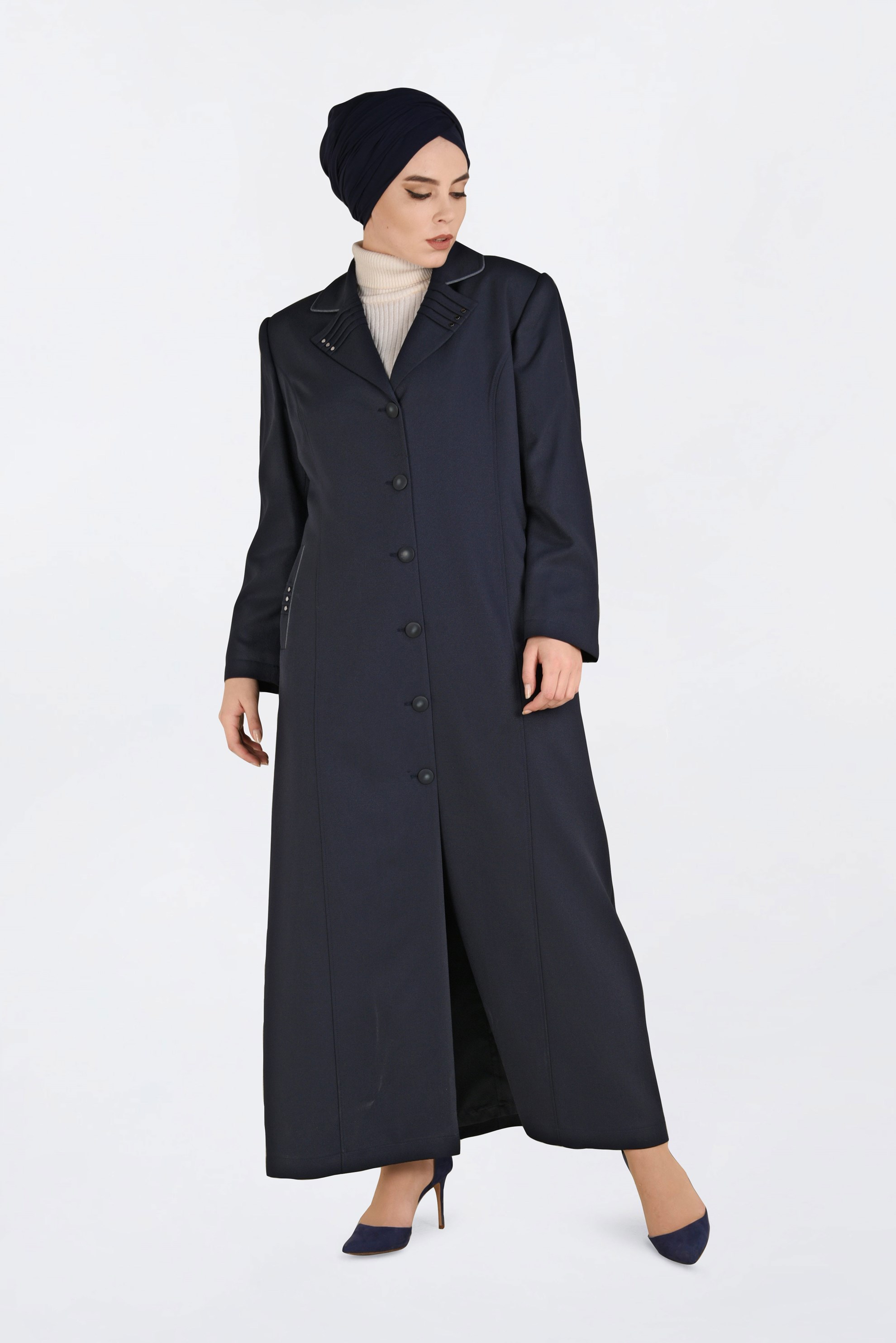 Tesettür giyim LACİVERT DÜĞMELİ CEP DETAYLI PARDESÜ 1352 