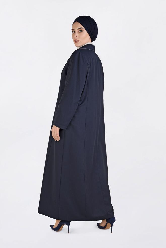 Vêtements hijab BLEU MARINE PARDESSUS À BOUTONNÉ AVEC POCHES 1352 - ALVİNA