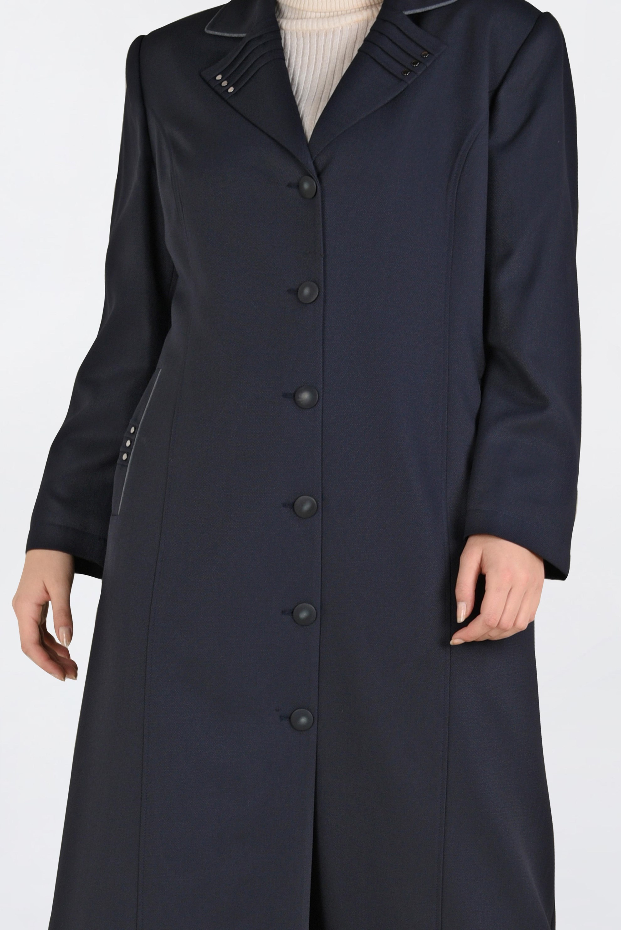 Tesettür giyim LACİVERT DÜĞMELİ CEP DETAYLI PARDESÜ 1352 