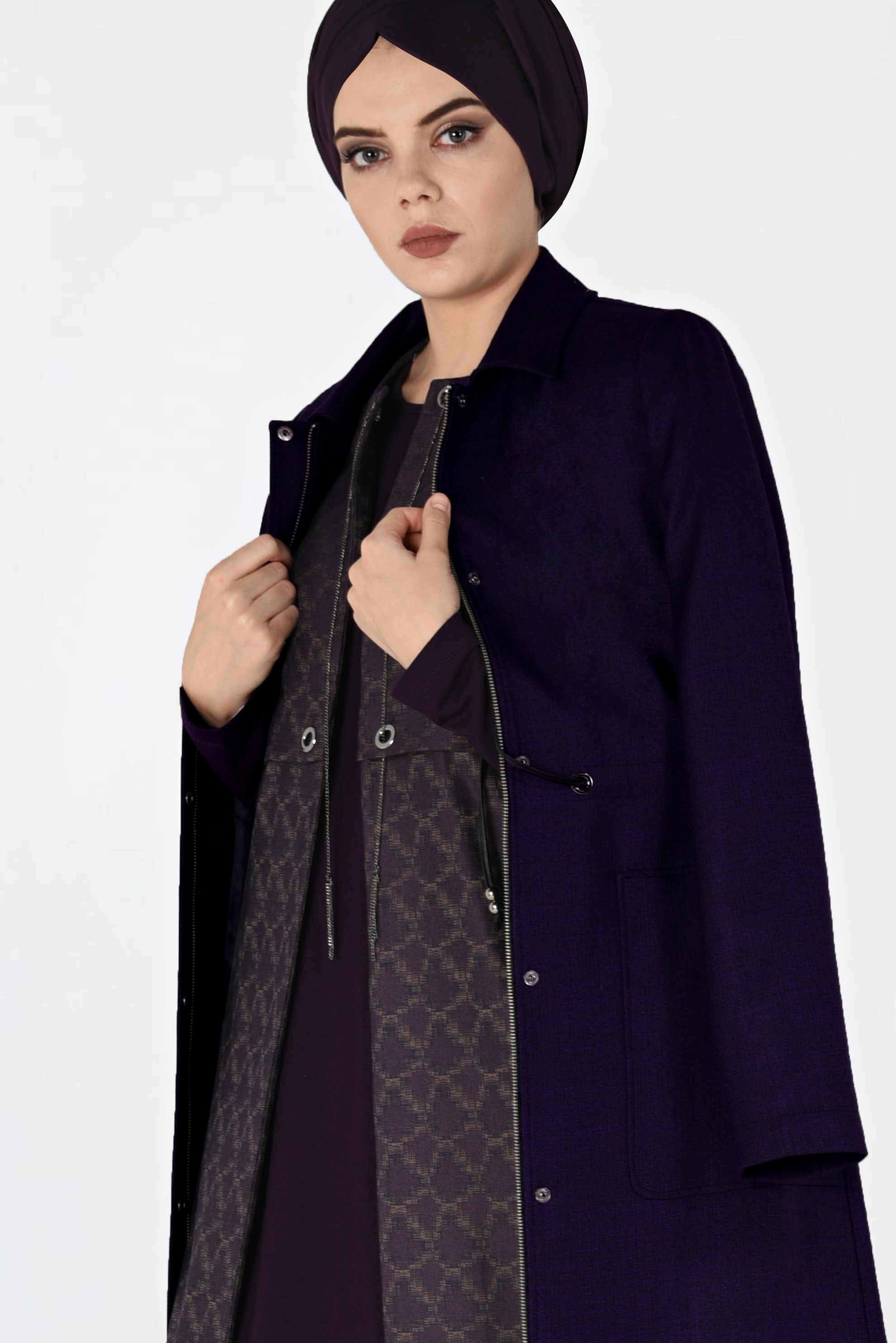 Tesettür giyim MOR GİZLİ FERMUARLI PARDESÜ 1355