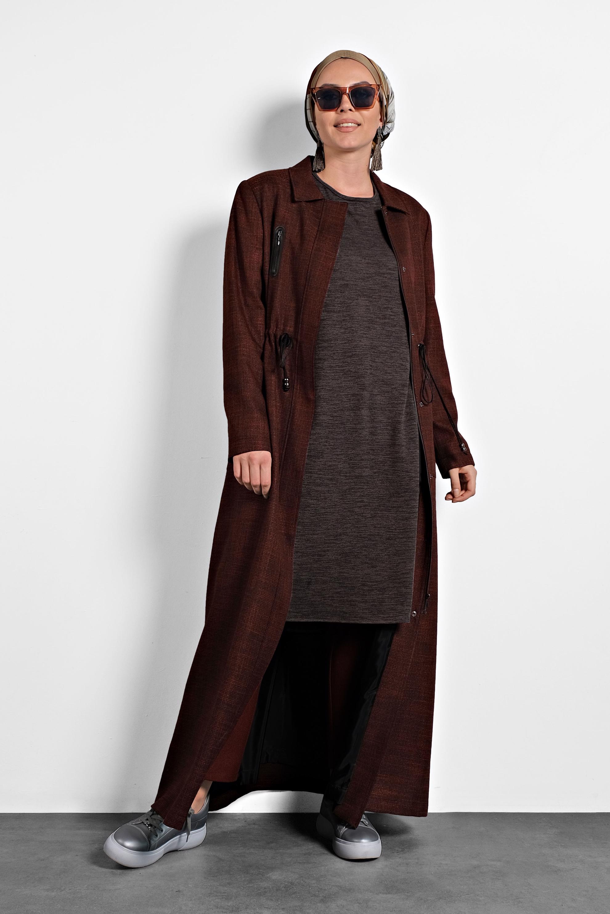 Tesettür giyim TURUNCU GİZLİ FERMUARLI PARDESÜ 1355