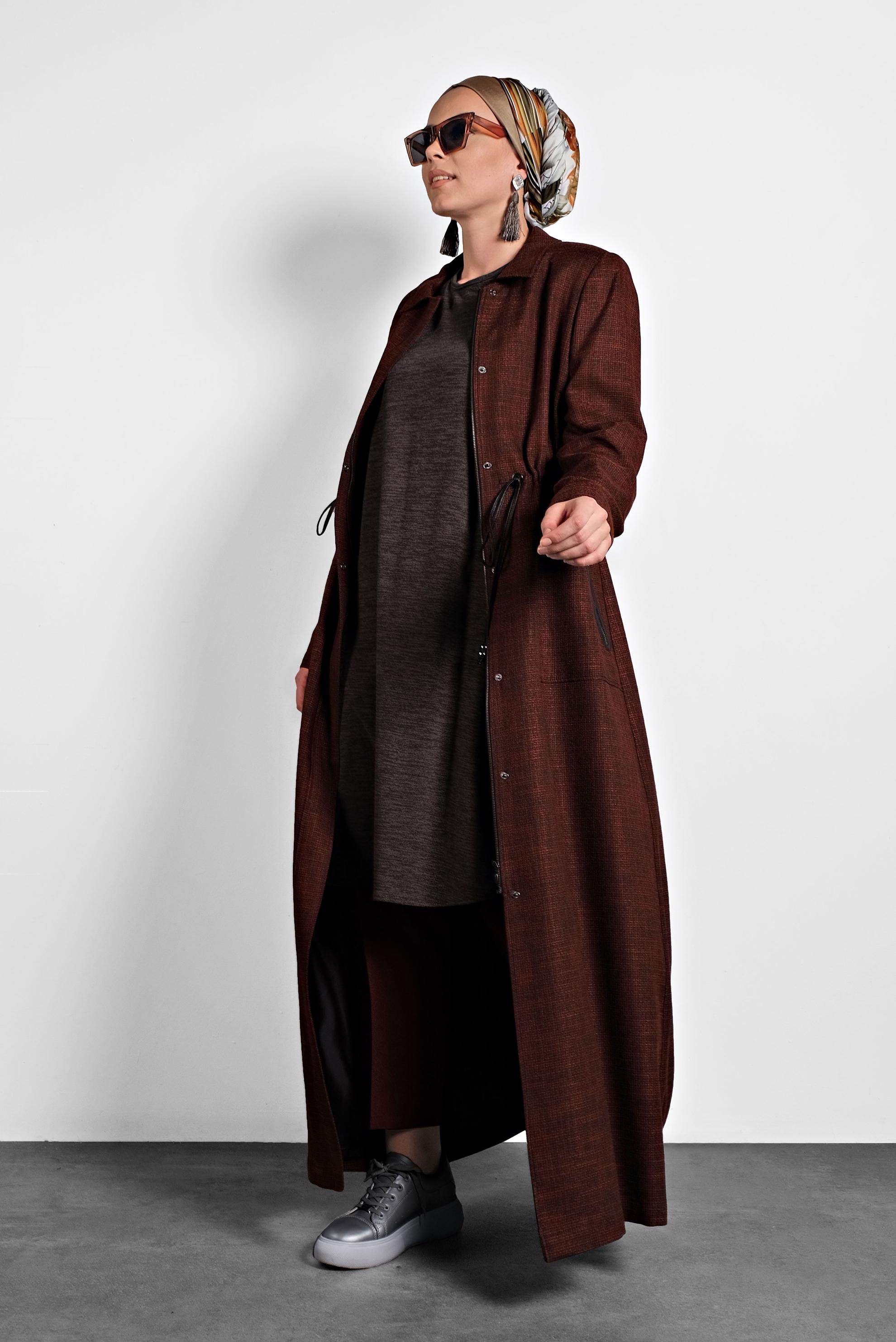 Tesettür giyim TURUNCU GİZLİ FERMUARLI PARDESÜ 1355