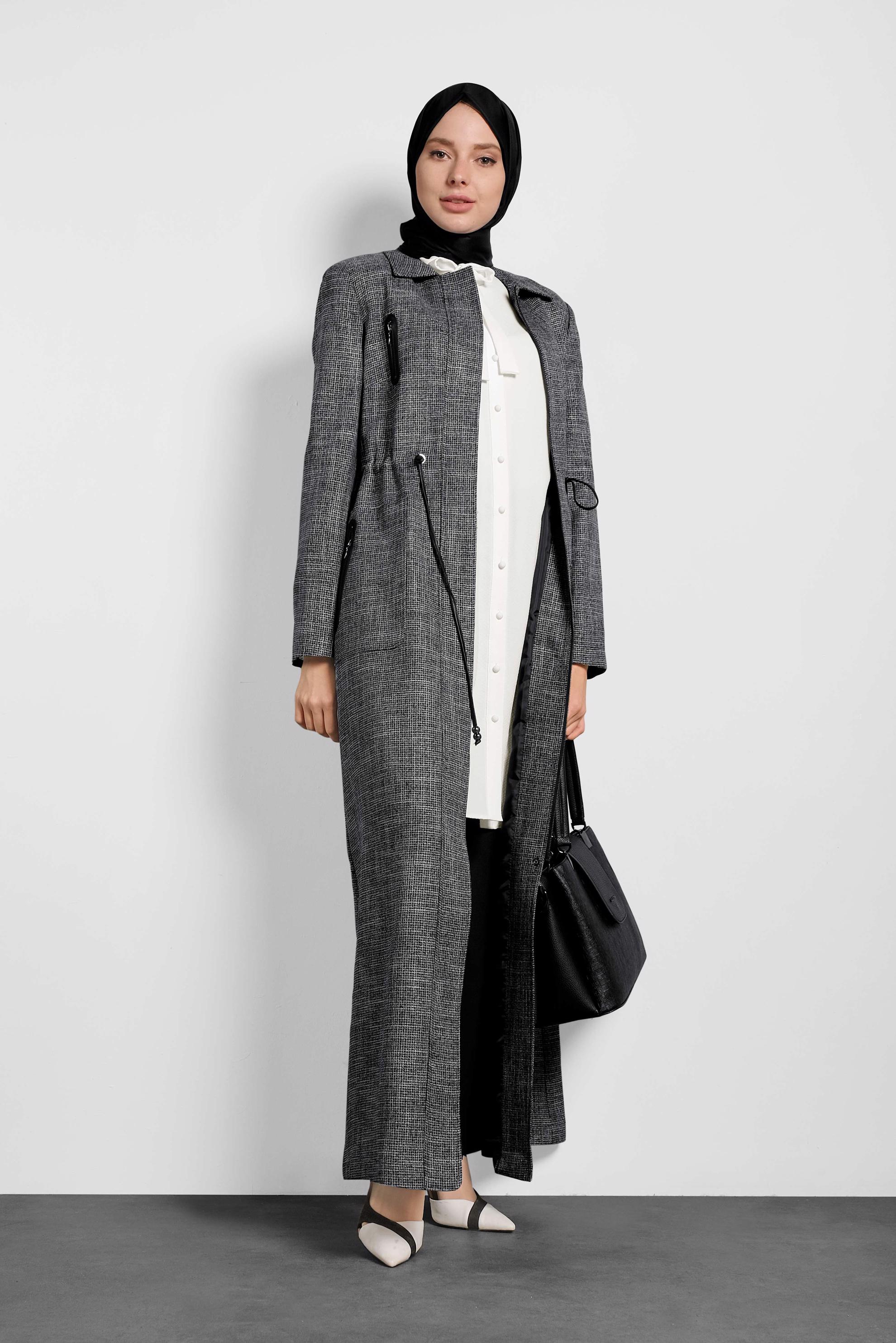 Tesettür giyim SİYAH GİZLİ FERMUARLI PARDESÜ 1355