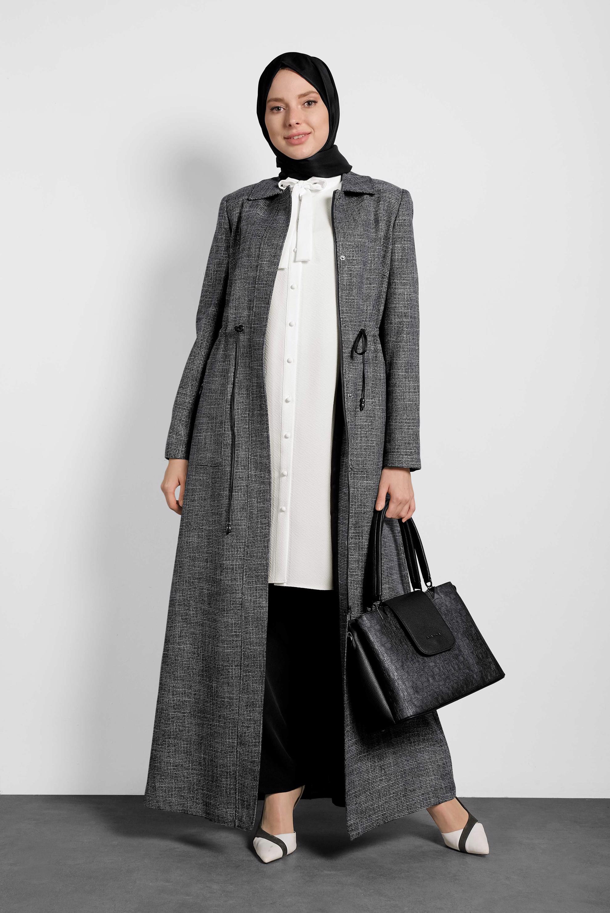 Tesettür giyim SİYAH GİZLİ FERMUARLI PARDESÜ 1355