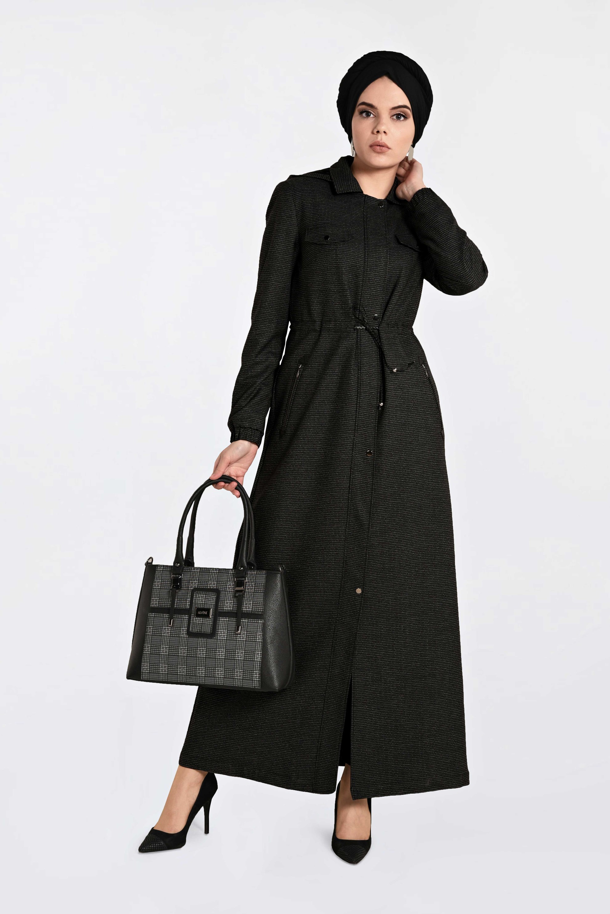 Tesettür giyim SİYAH GİZLİ ÇITÇIT VE FERMUARLI PARDESÜ 1358