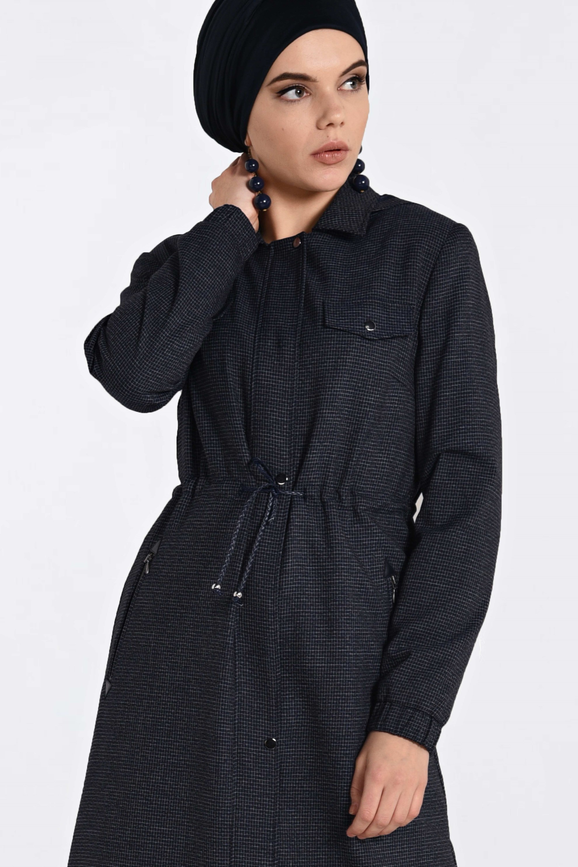 Tesettür giyim LACİVERT GİZLİ ÇITÇIT VE FERMUARLI PARDESÜ 1358