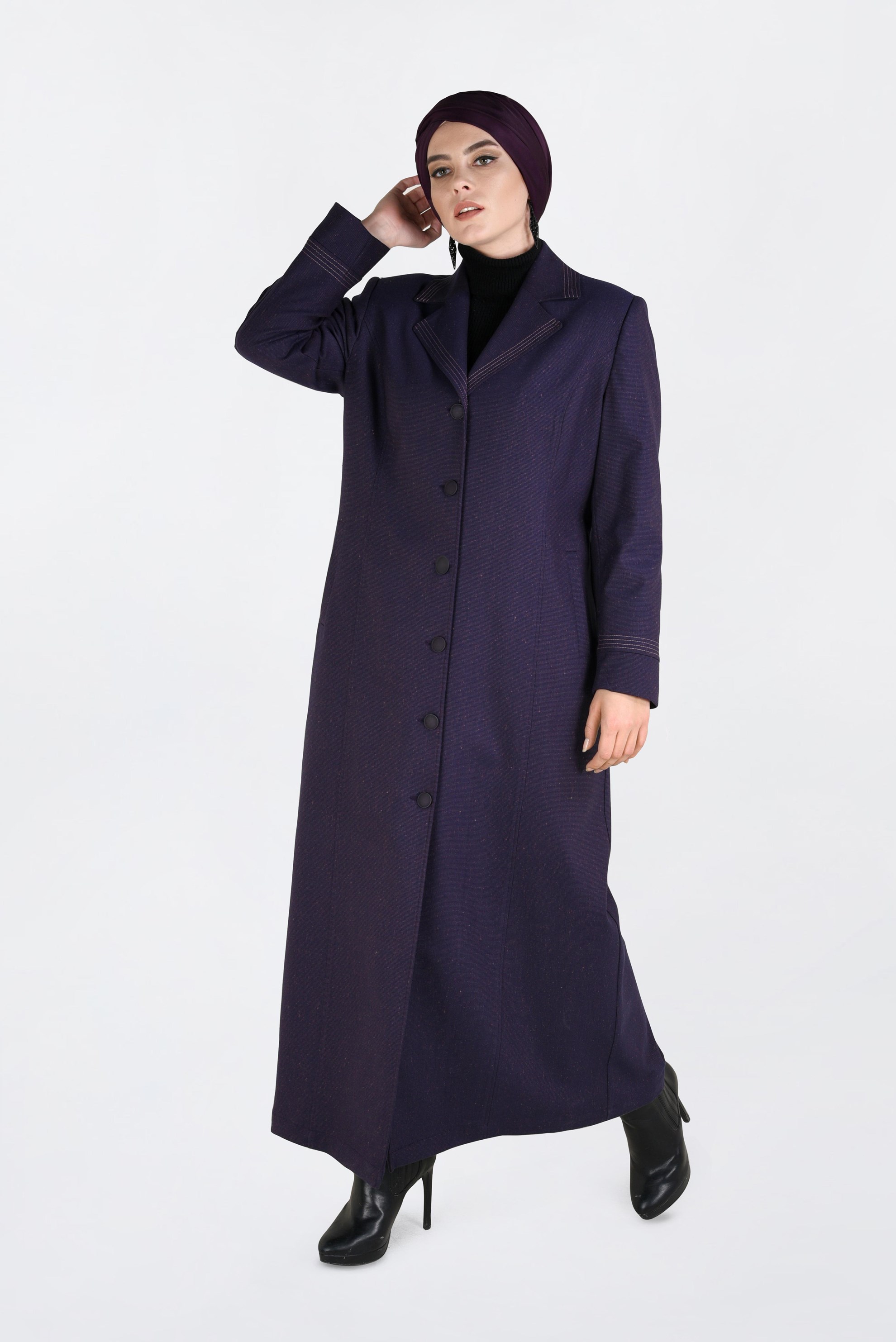 Vêtements hijab POURPRE PARDESSUS À BOUTONNÉ 1361