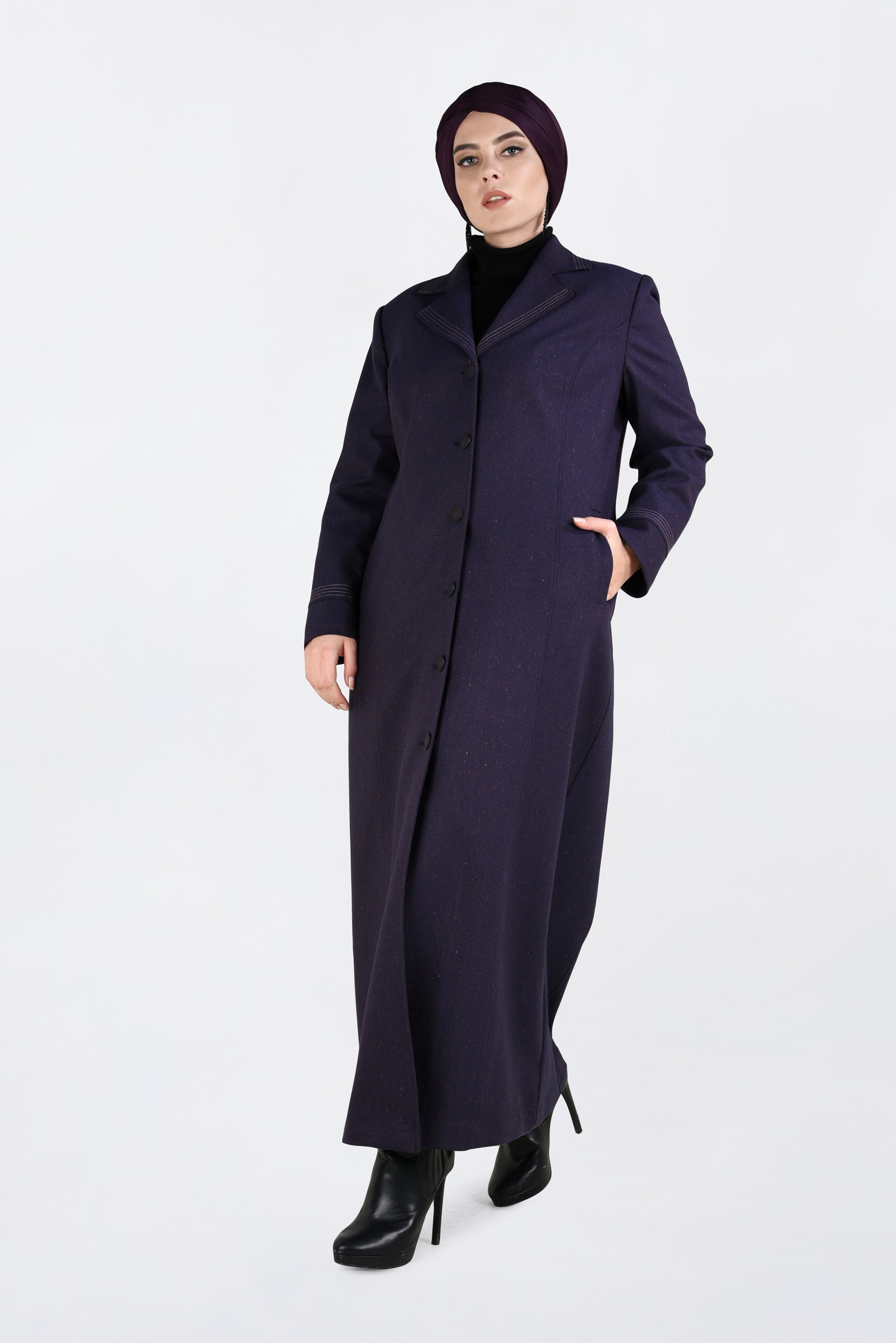 Vêtements hijab POURPRE PARDESSUS À BOUTONNÉ 1361
