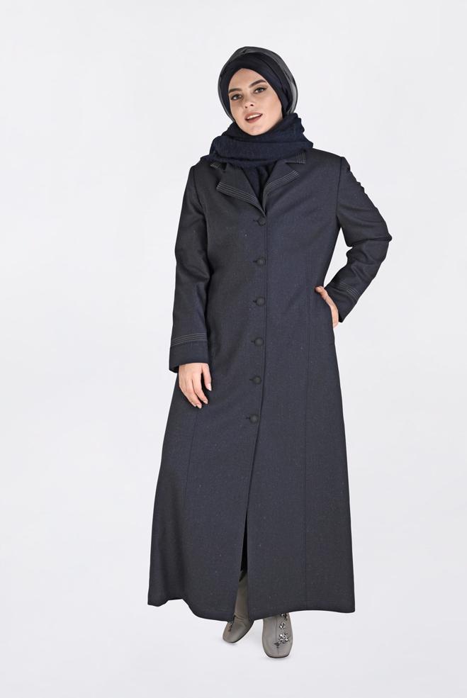 Vêtements hijab GRIS PARDESSUS À BOUTONNÉ 1361 - ALVİNA