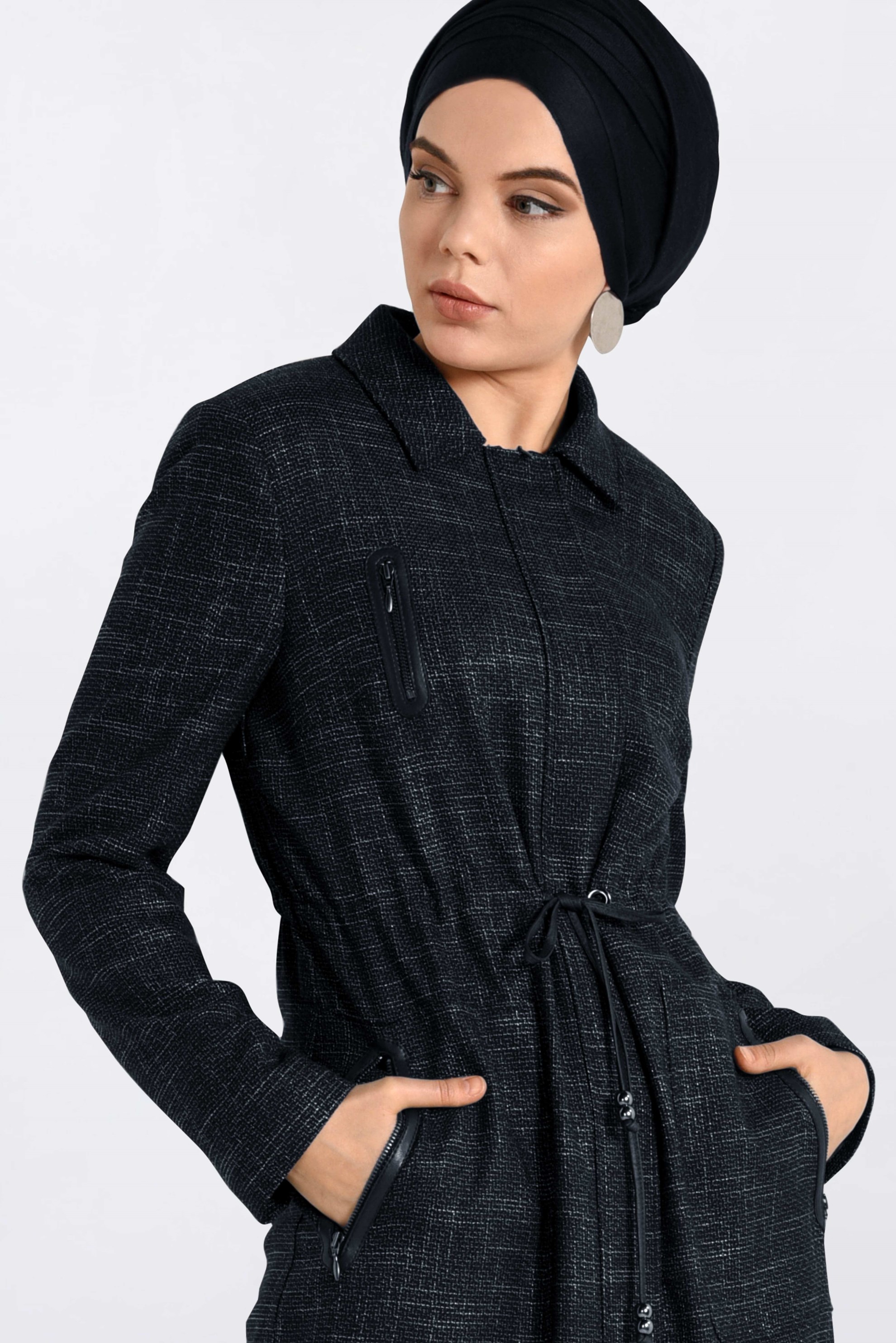 Tesettür giyim LACİVERT GİZLİ FERMUARLI PARDESÜ 1355-1