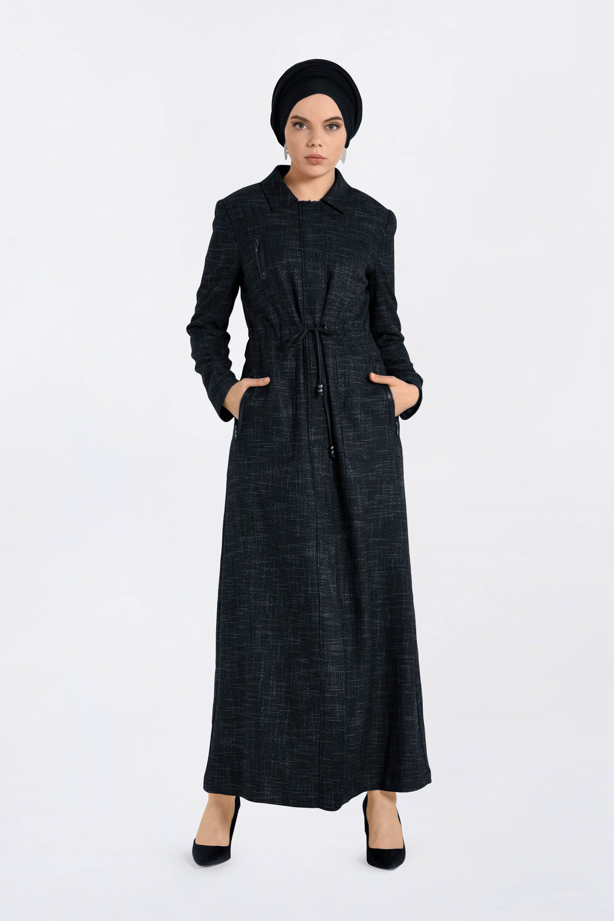 Tesettür giyim LACİVERT GİZLİ FERMUARLI PARDESÜ 1355-1