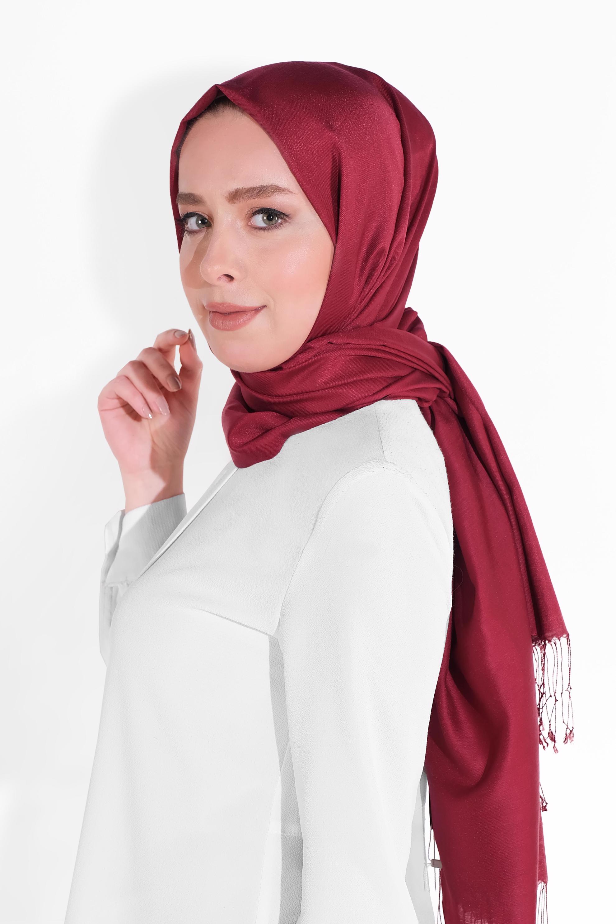 Tesettür giyim BORDO ALVİNA DÜZ İPEKSİ ŞAL 9925 