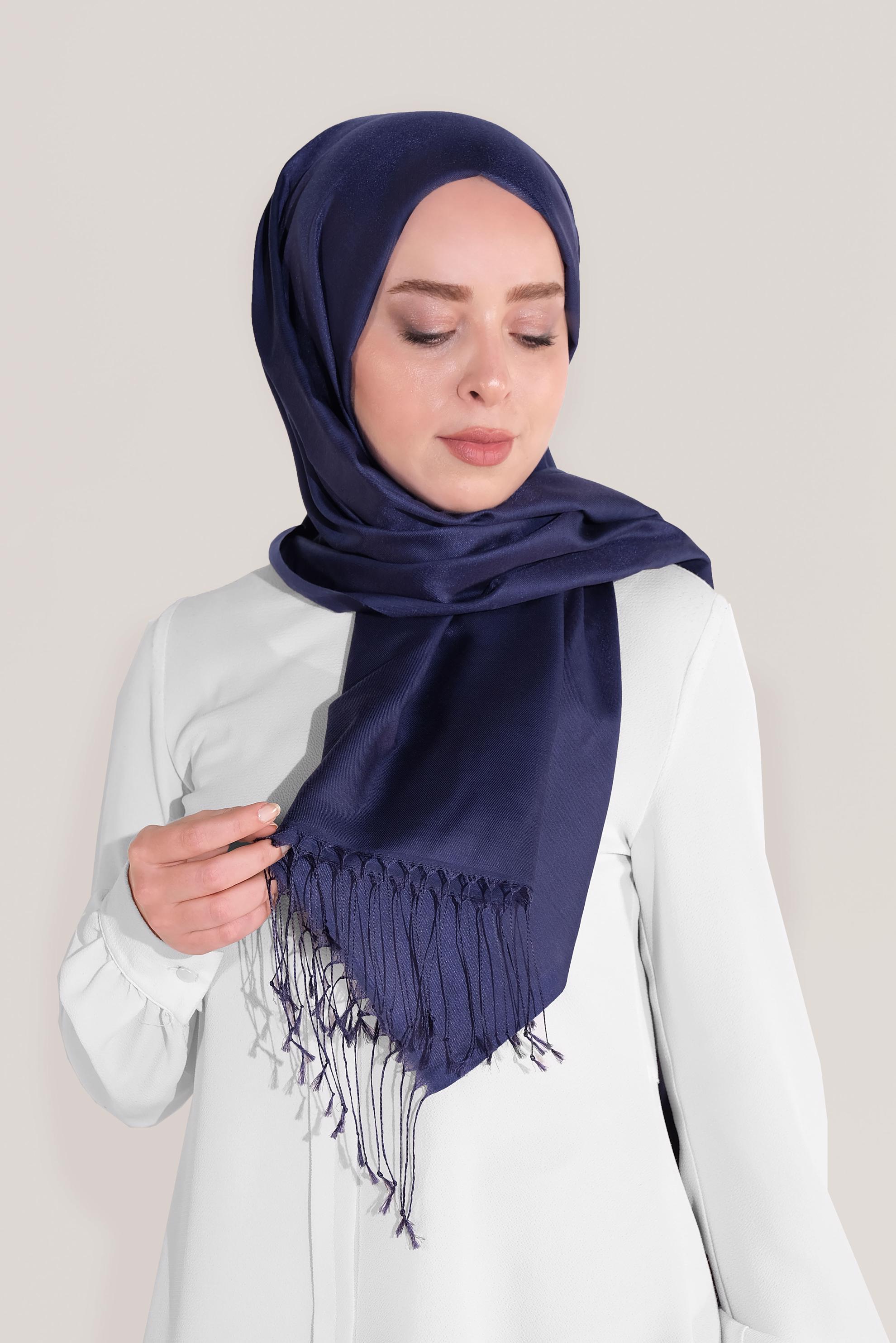 Tesettür giyim LACİVERT ALVİNA DÜZ İPEKSİ ŞAL 9925 