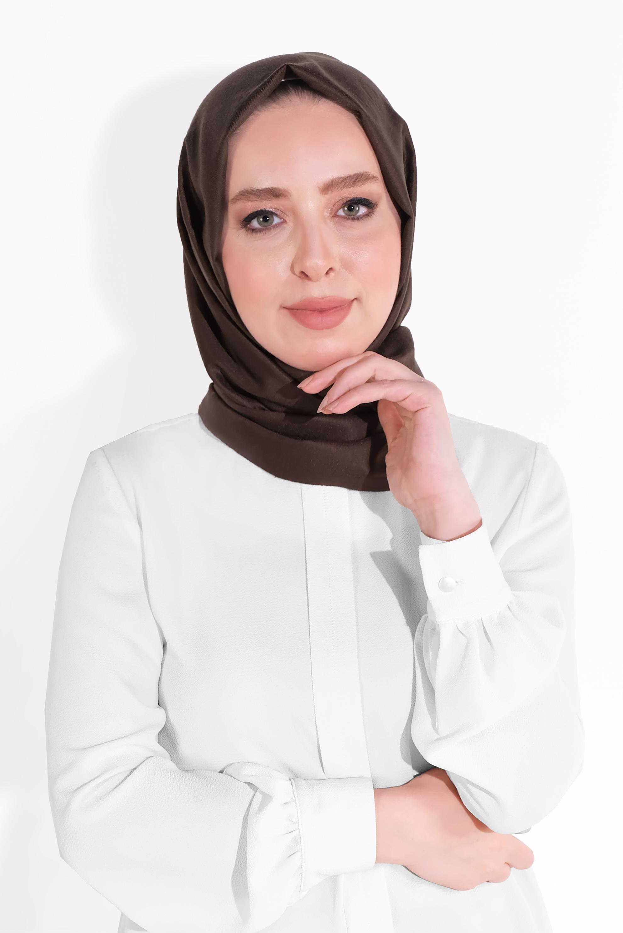 Tesettür giyim KAHVE ALVİNA DÜZ İPEKSİ ŞAL 9925 