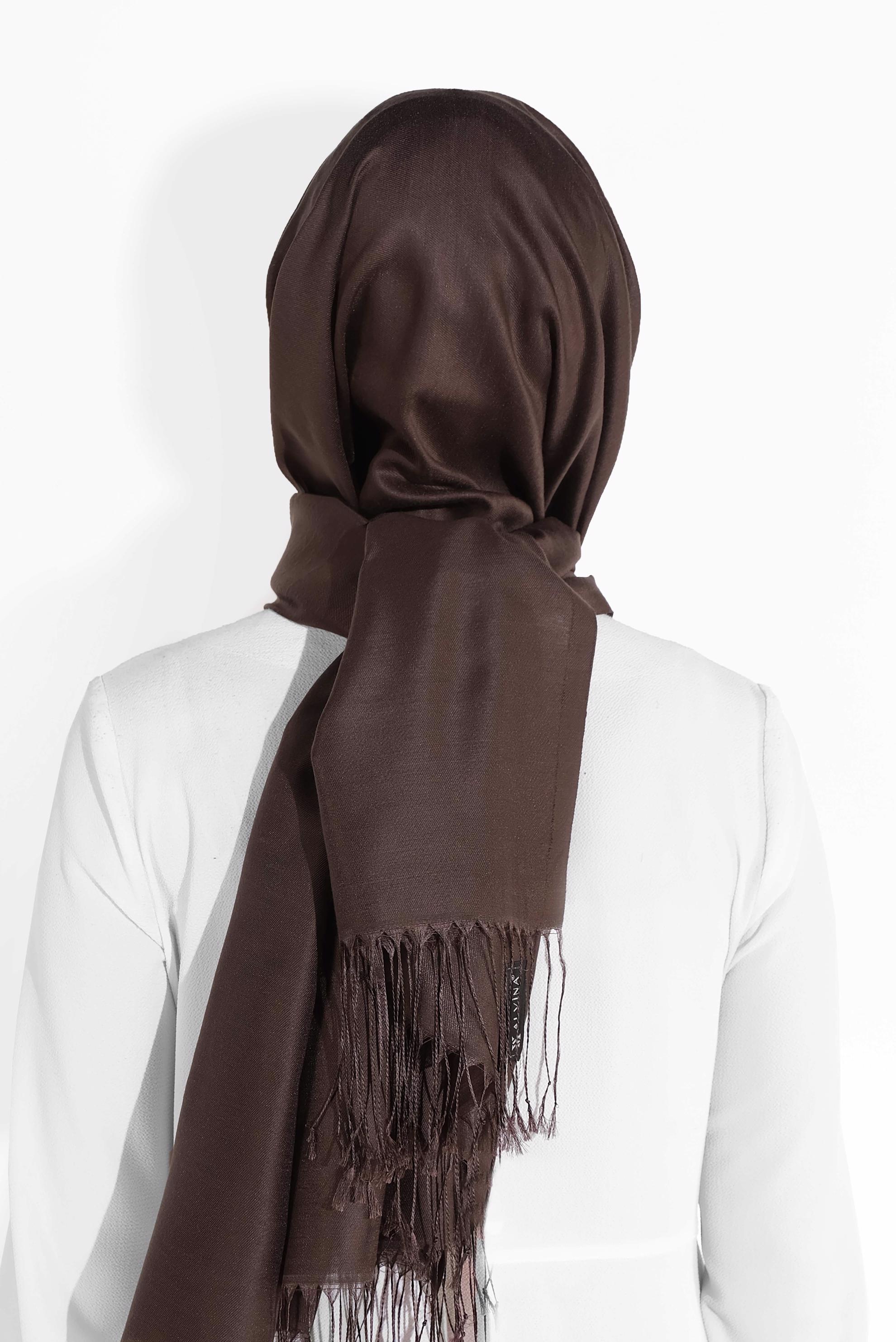 Tesettür giyim KAHVE ALVİNA DÜZ İPEKSİ ŞAL 9925 