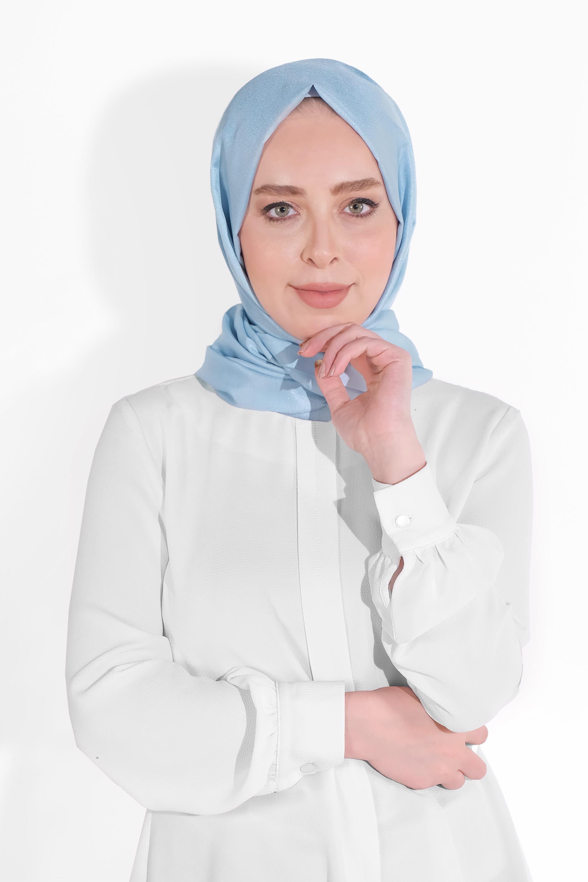 Tesettür giyim MAVİ ALVİNA DÜZ İPEKSİ ŞAL 9925 