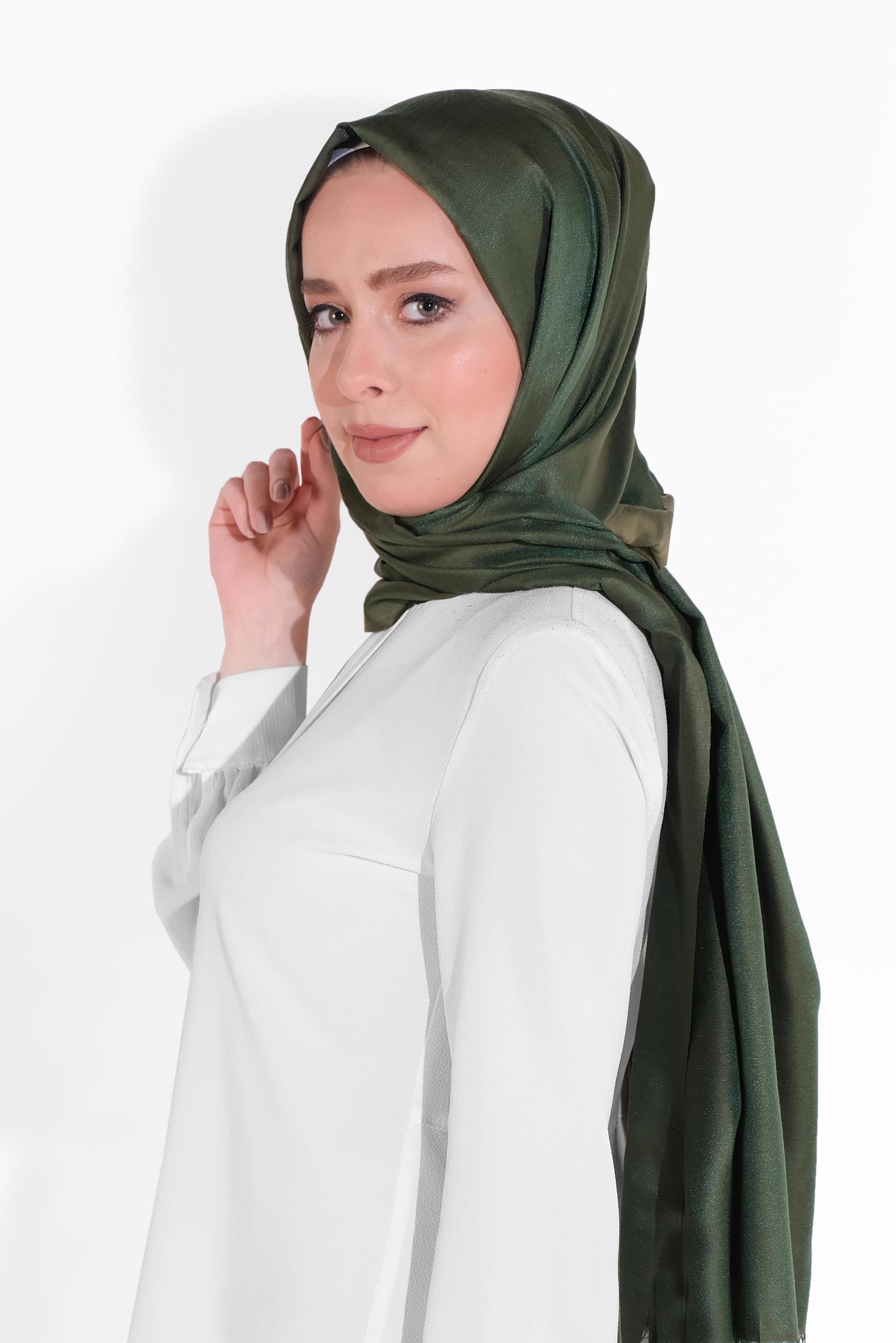 Tesettür giyim YEŞİL ALVİNA DÜZ İPEKSİ ŞAL 9925 