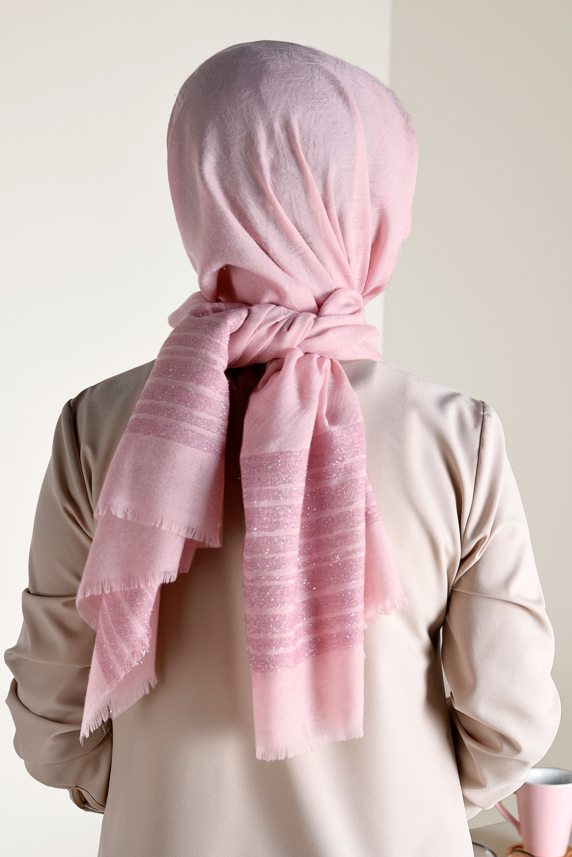 Tesettür giyim PUDRA ALVİNA SİMLİ JAKARLI ŞAL 9927 