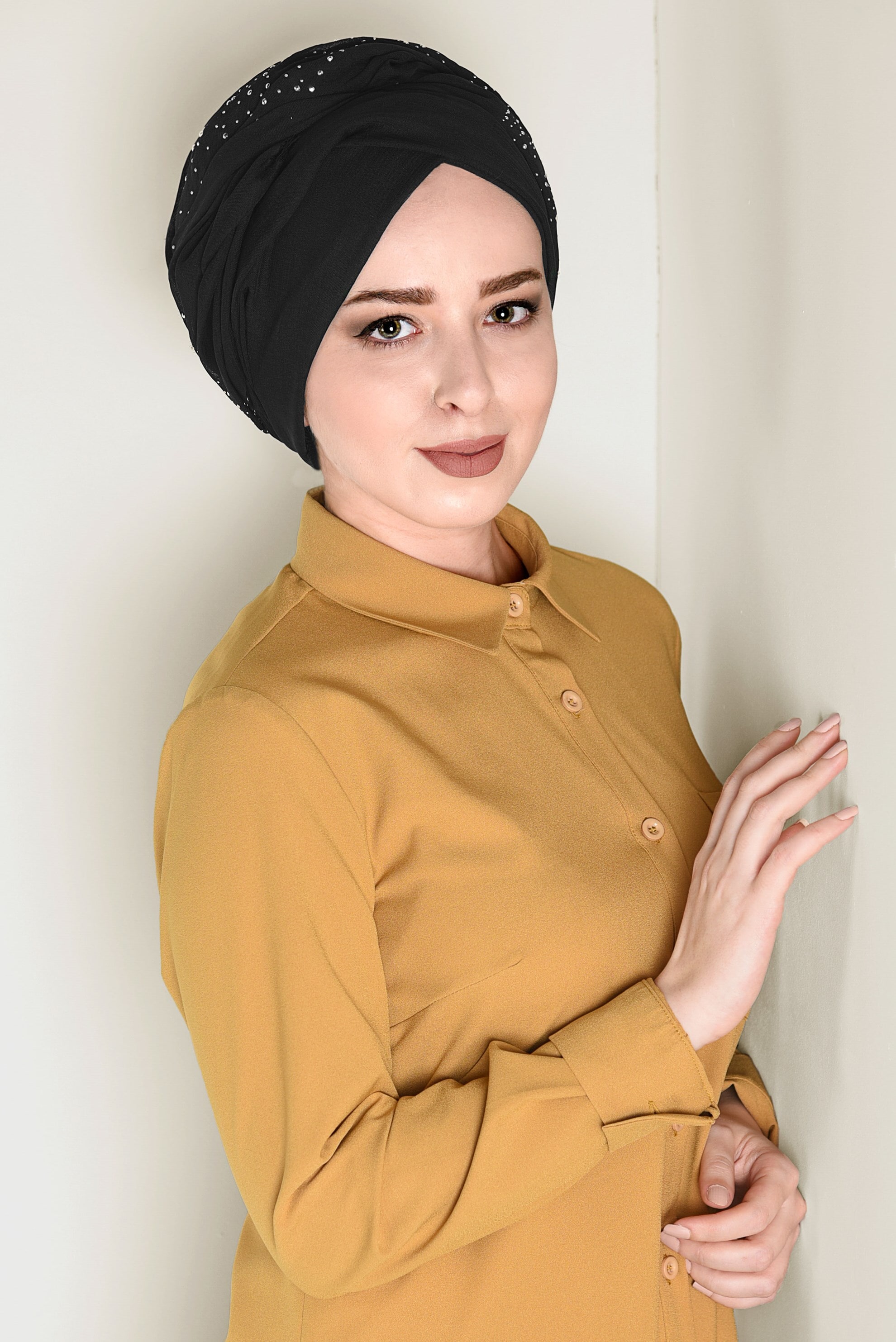 Tesettür giyim SİYAH ALVİNA HAİTİ TAŞ BASKI ŞAL 9932 