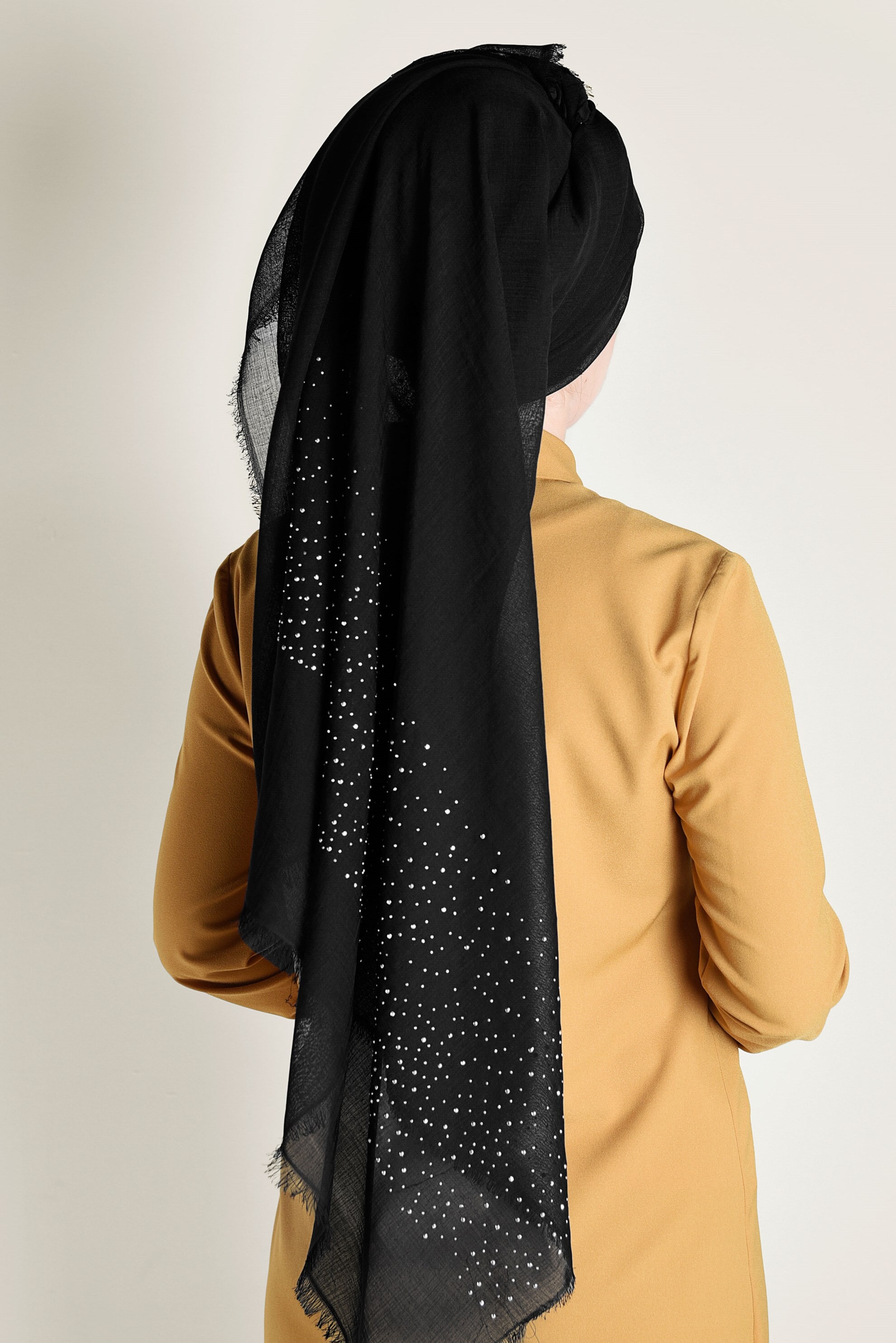 Tesettür giyim SİYAH ALVİNA HAİTİ TAŞ BASKI ŞAL 9932 