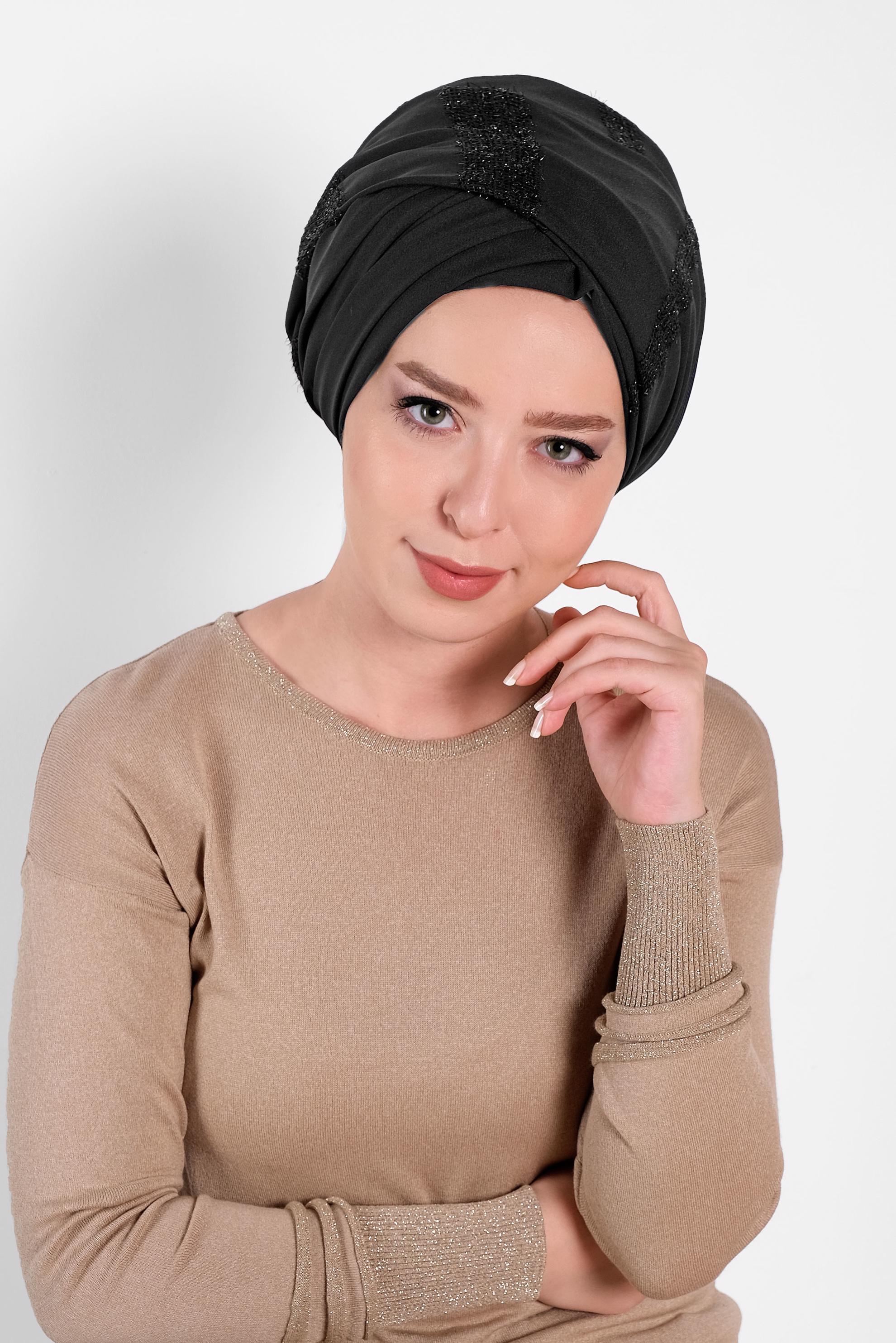 Tesettür giyim SİYAH ALVİNA HİNT İPEK SAL 9933 