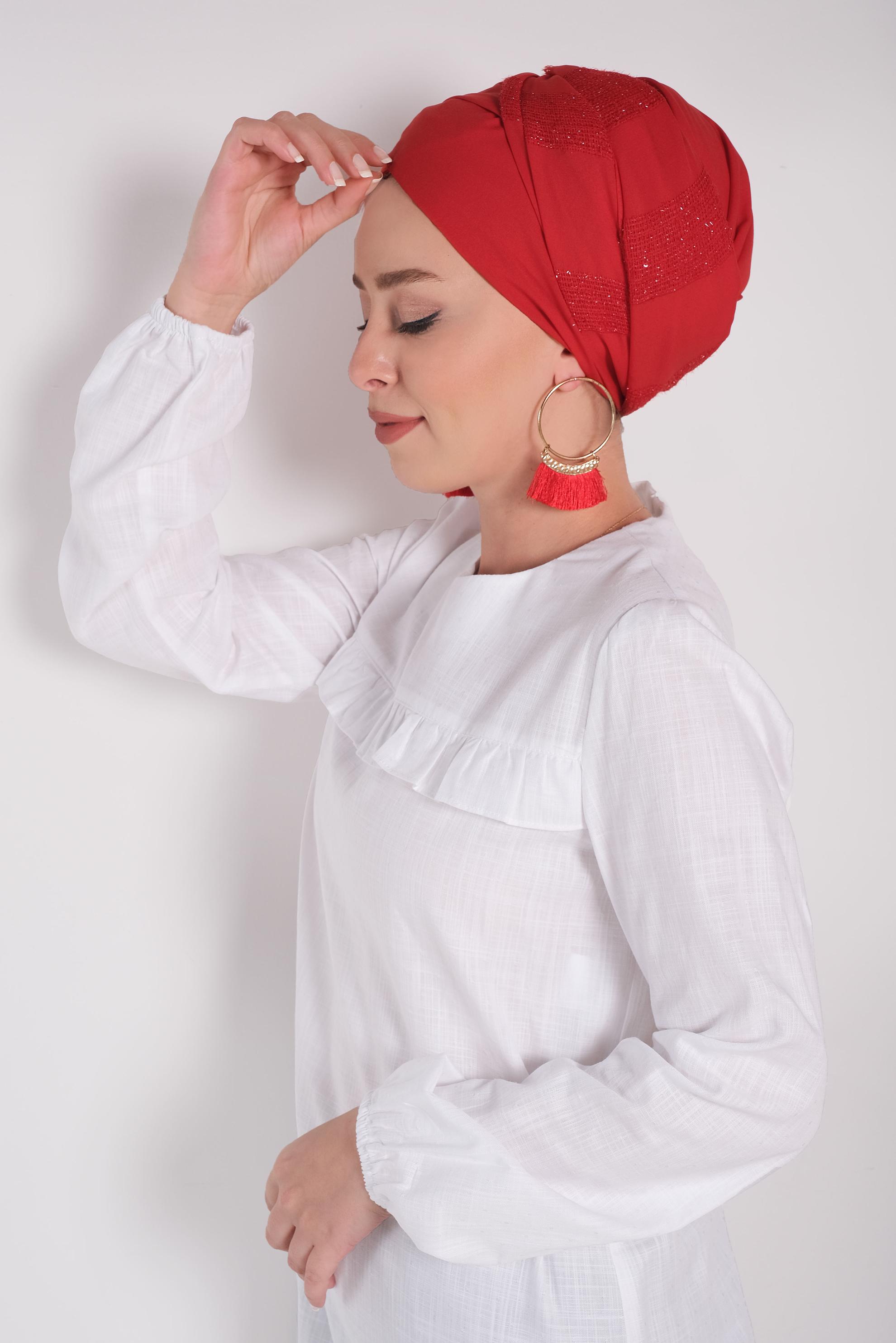 Tesettür giyim KIRMIZI ALVİNA HİNT İPEK SAL 9933 