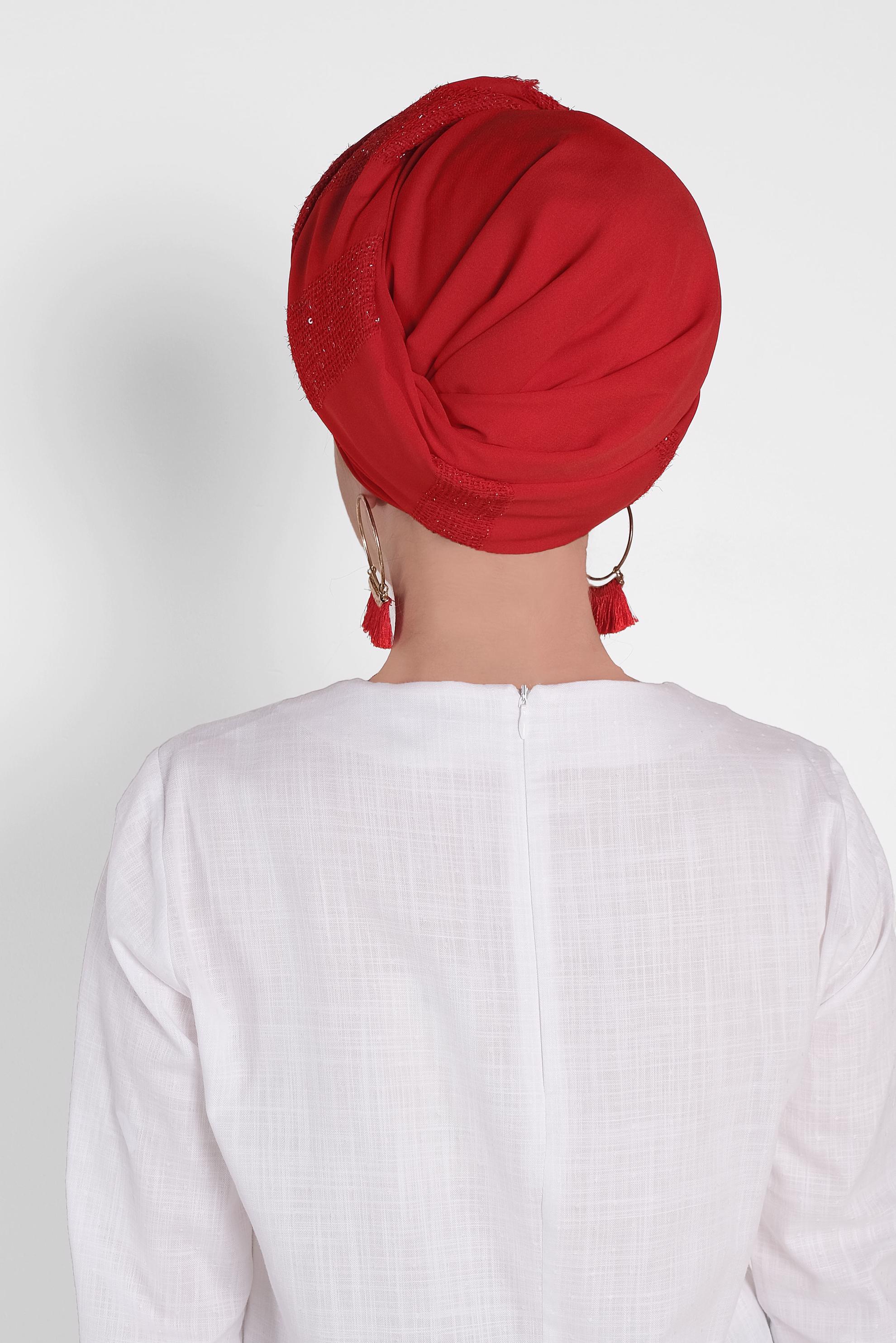 Tesettür giyim KIRMIZI ALVİNA HİNT İPEK SAL 9933 