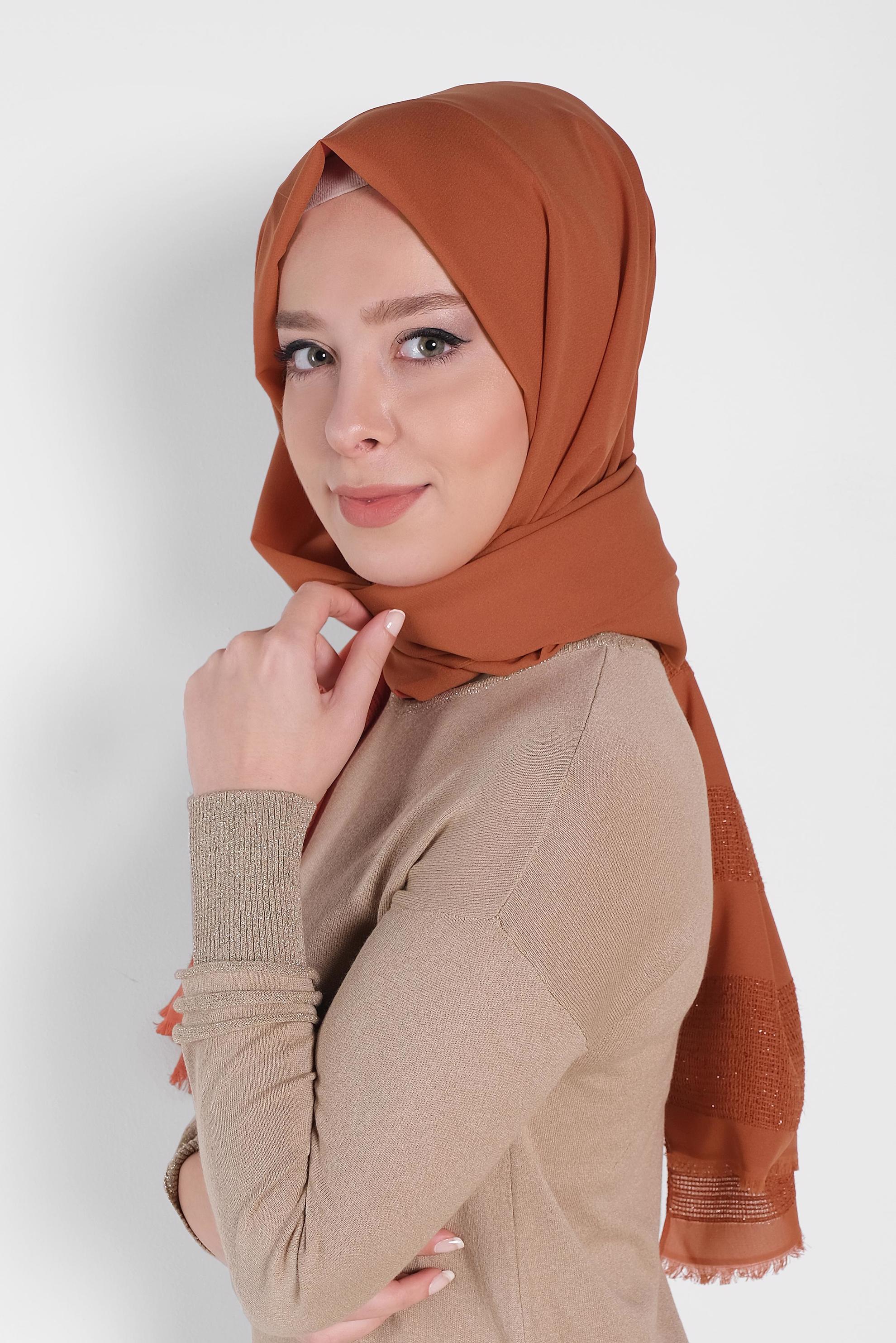 Tesettür giyim TURUNCU ALVİNA HİNT İPEK SAL 9933 