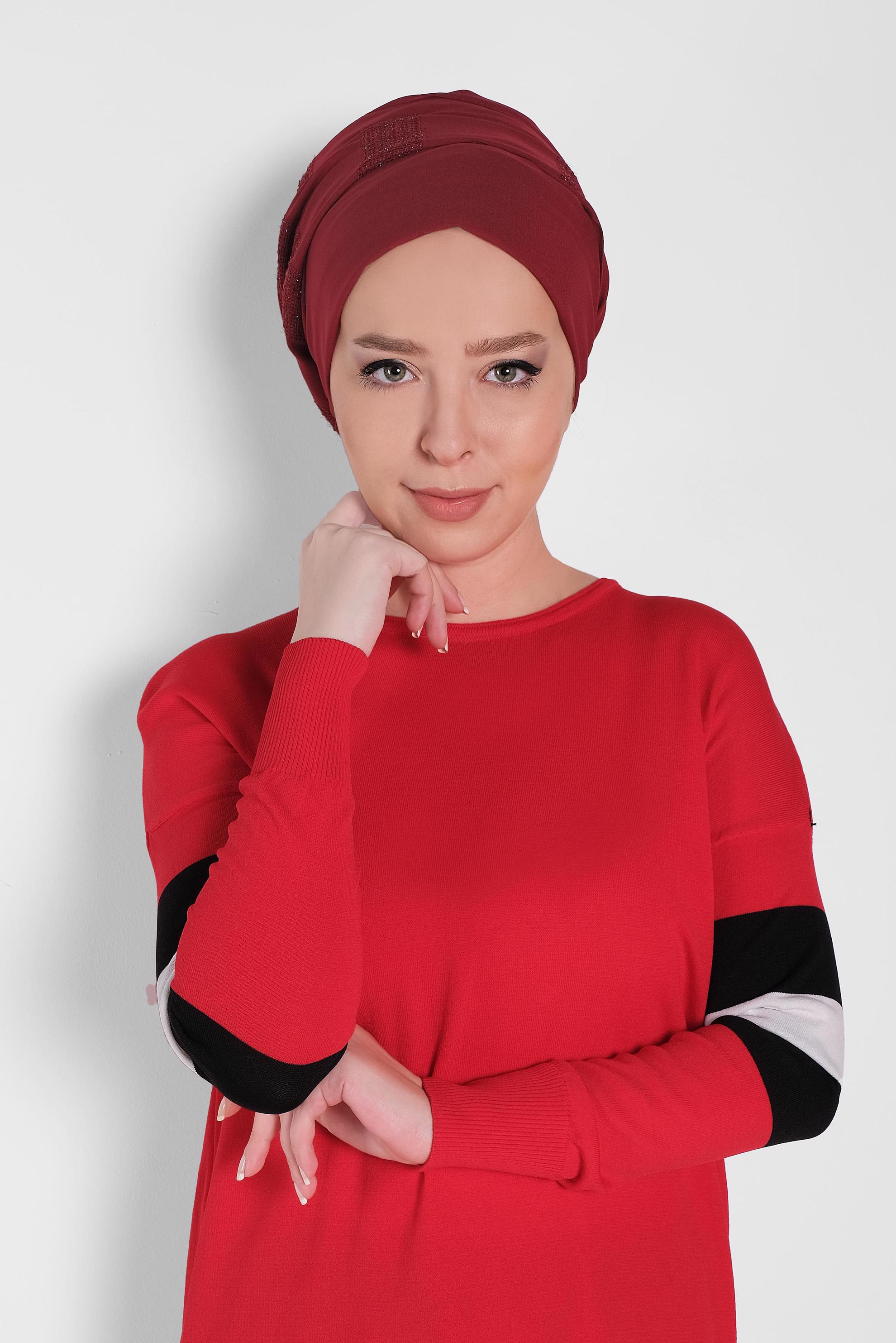 Tesettür giyim BORDO ALVİNA HİNT İPEK SAL 9933 