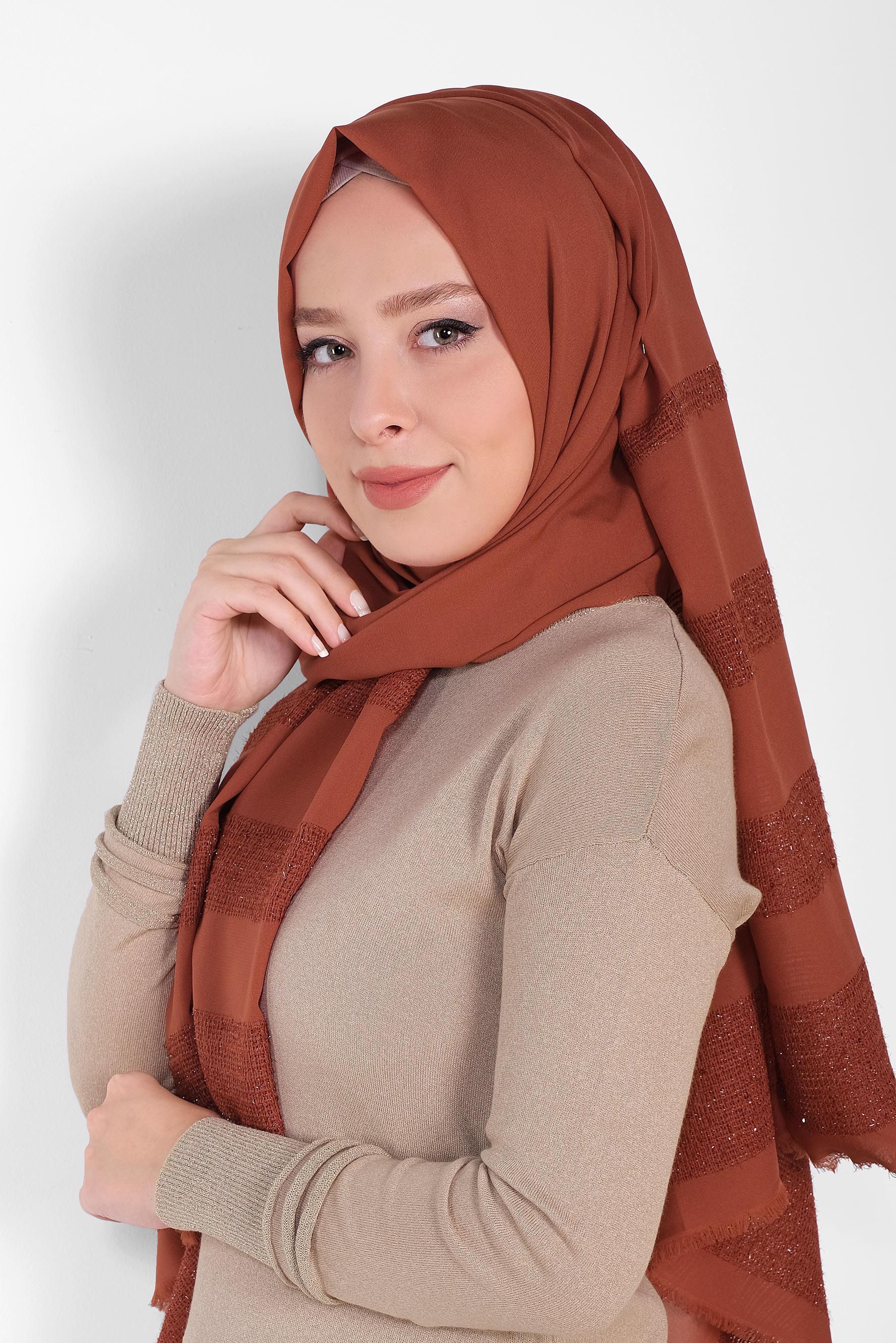 Tesettür giyim TURUNCU ALVİNA HİNT İPEK SAL 9933 