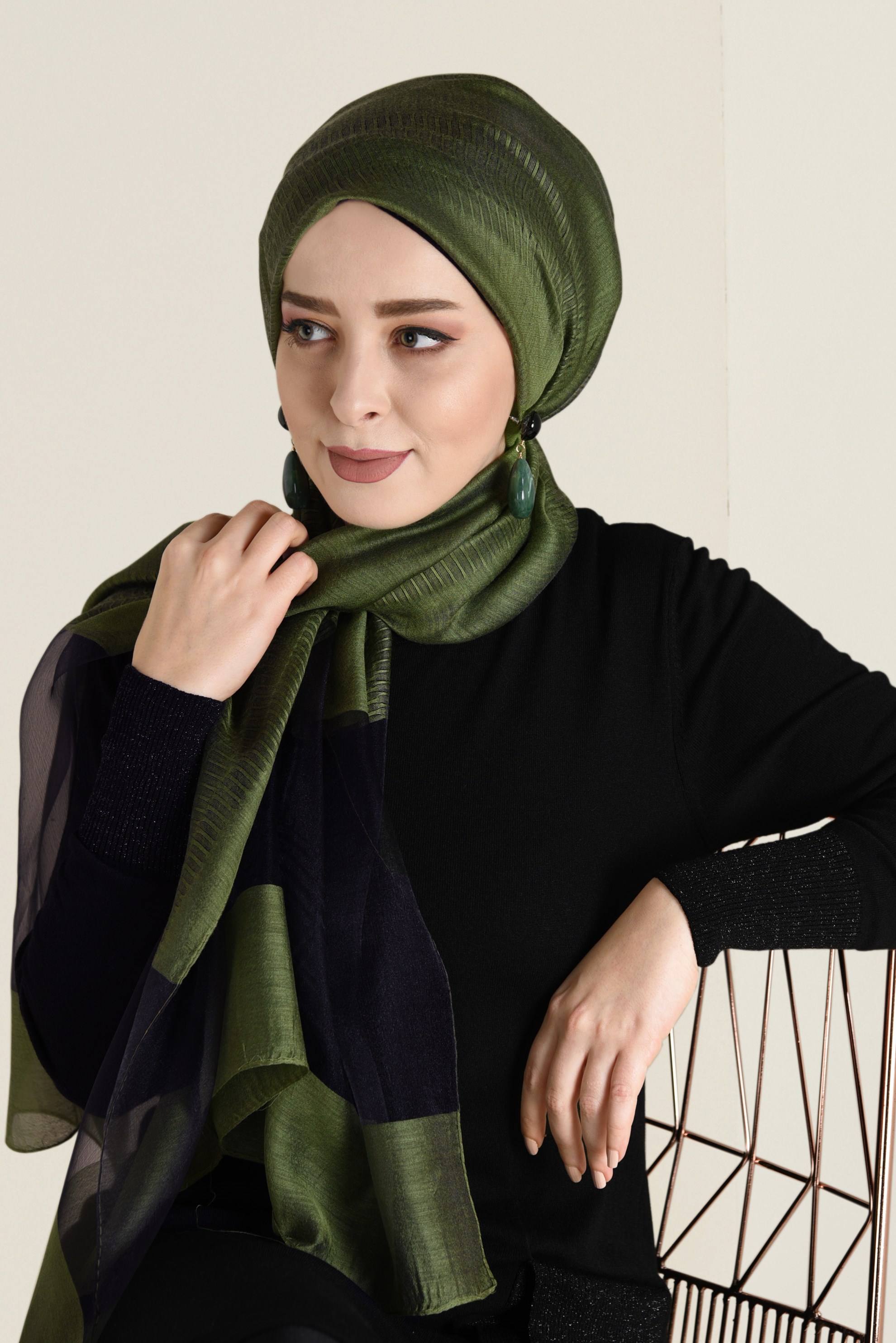 Tesettür giyim HAKİ ALVİNA KUPON ŞAL 9936 