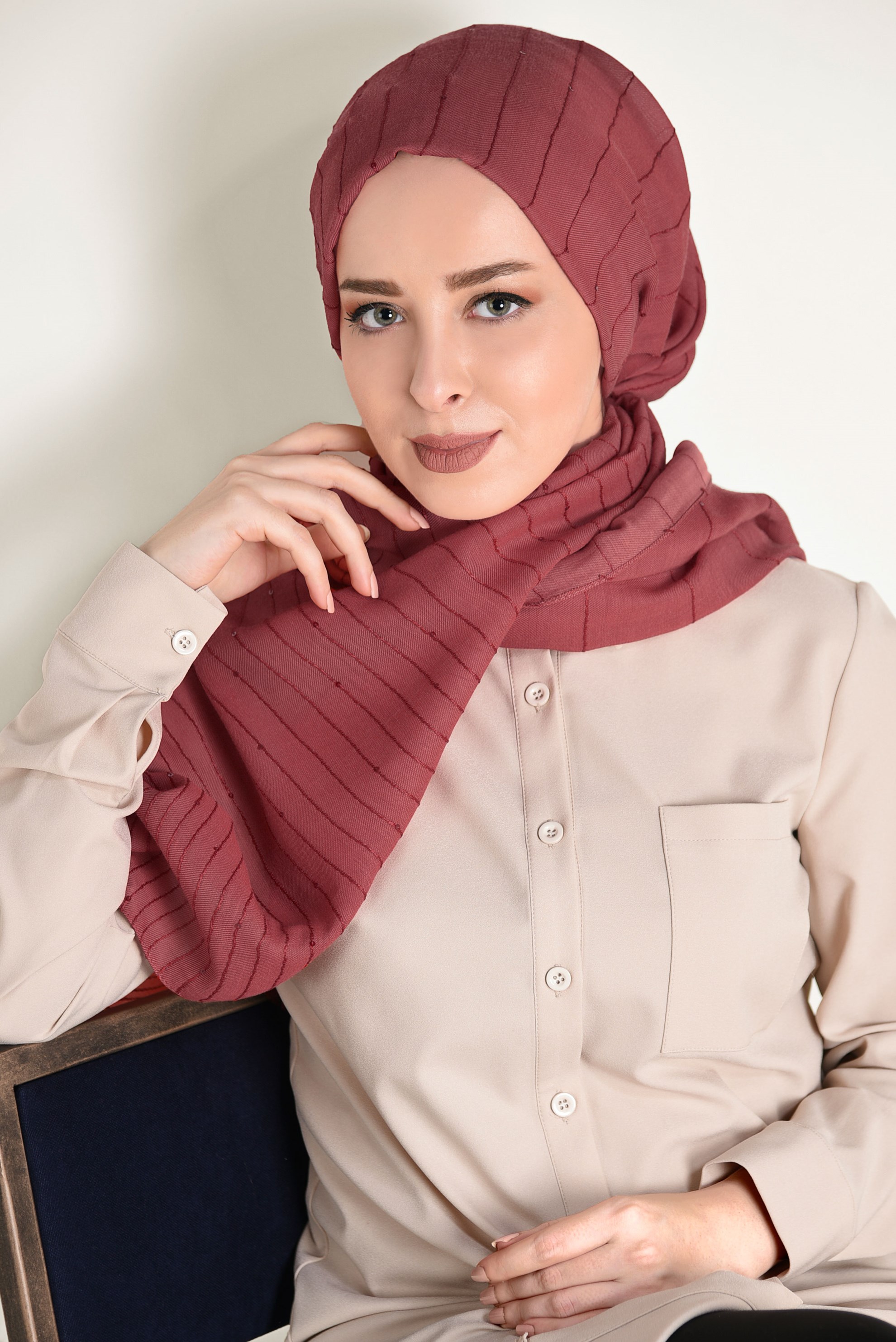 Tesettür giyim KIRMIZI ALVİNA ŞAL 9937 