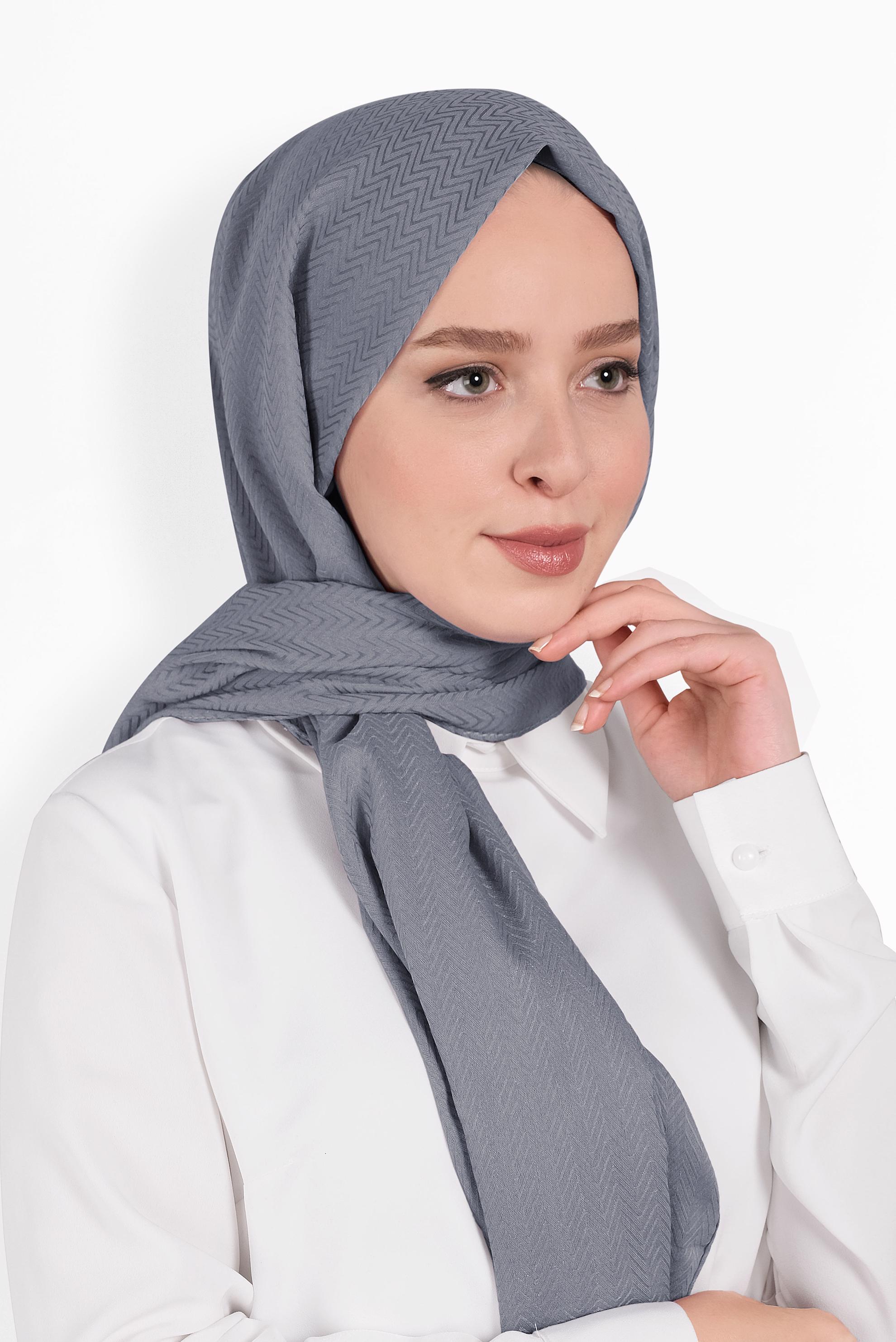 Tesettür giyim GRİ ALVİNA BALIKSIRTI KOTON ŞAL 9946 