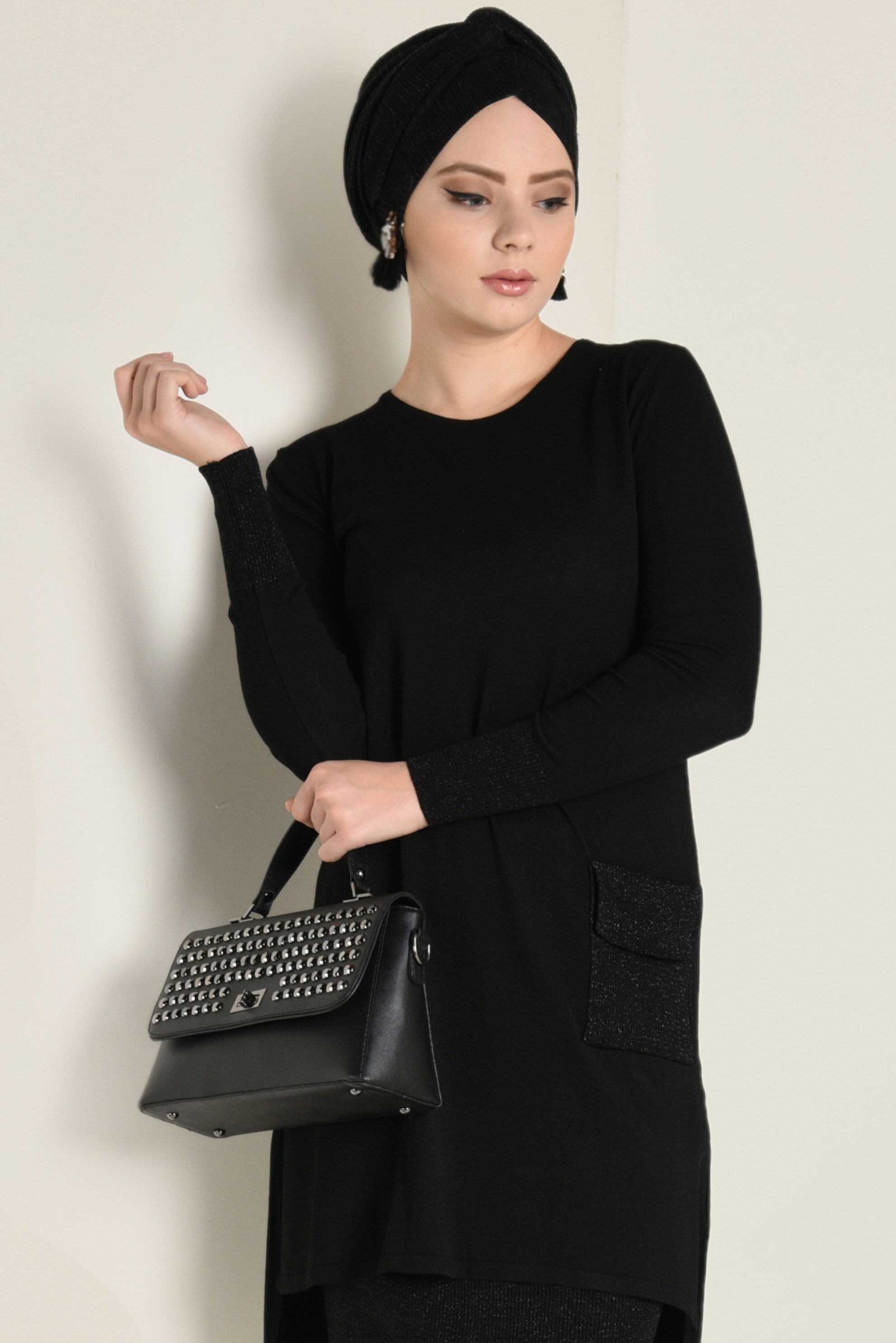Hijab clothing BLACK KNIT SKIRT SUIT 4501