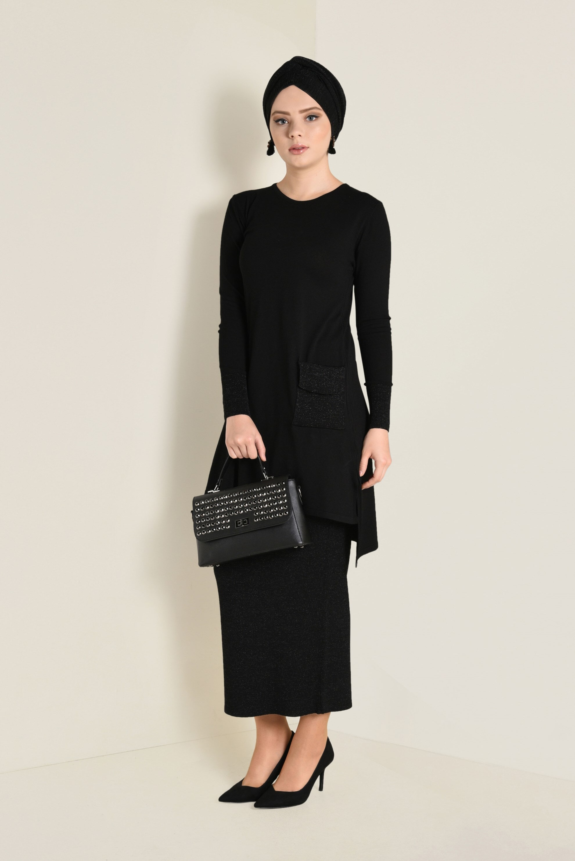 Hijab clothing BLACK KNIT SKIRT SUIT 4501